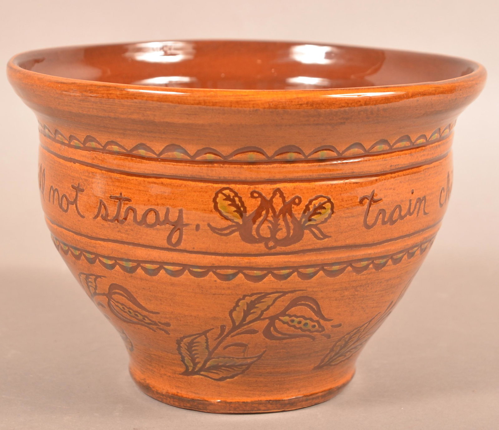 Foltz 2006 Redware Glazed Tulip & Verse Decorated Bowl (1 of 4)