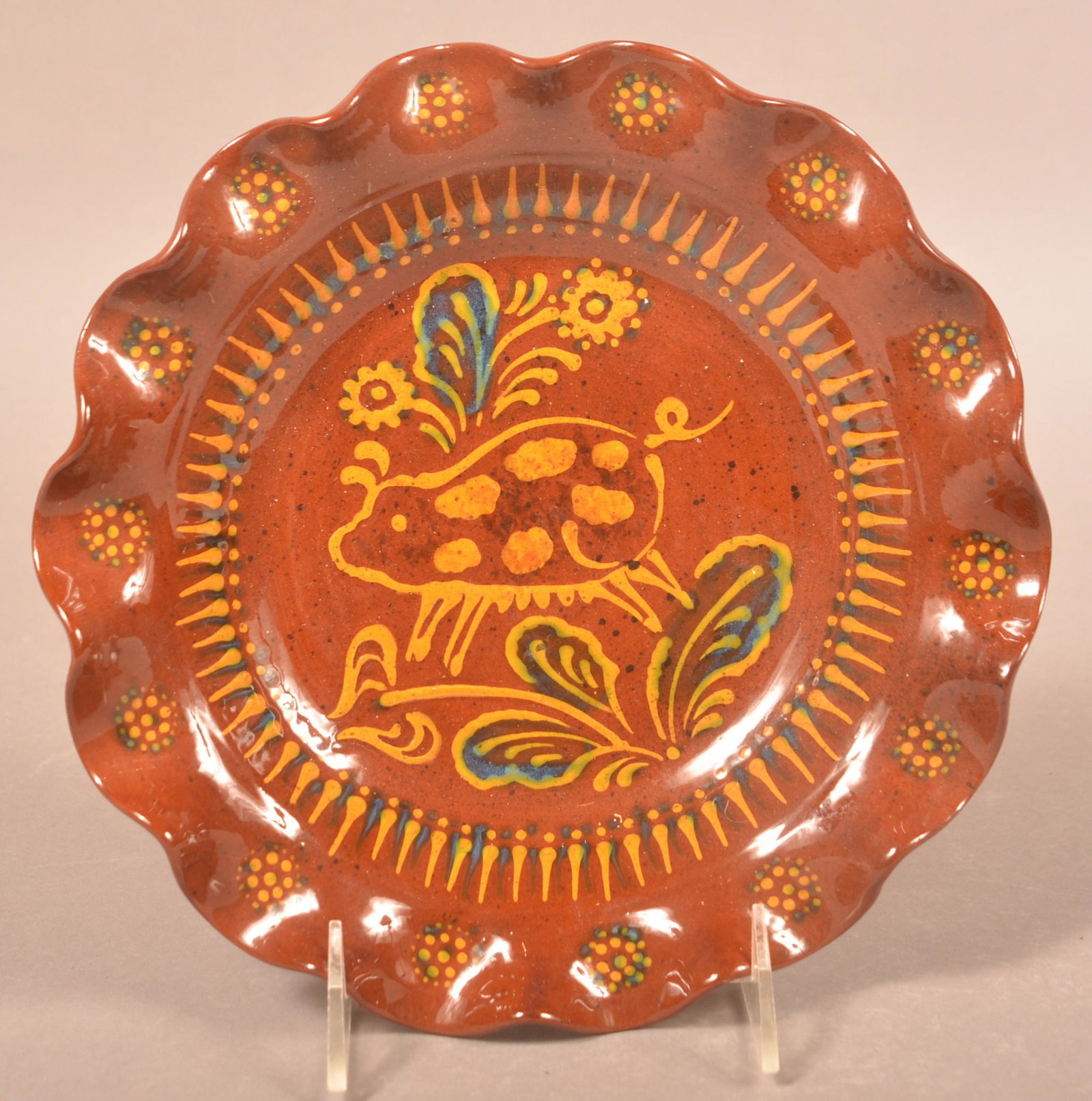 Foltz 2005 Redware Pig Decorated Plate (1 of 2)