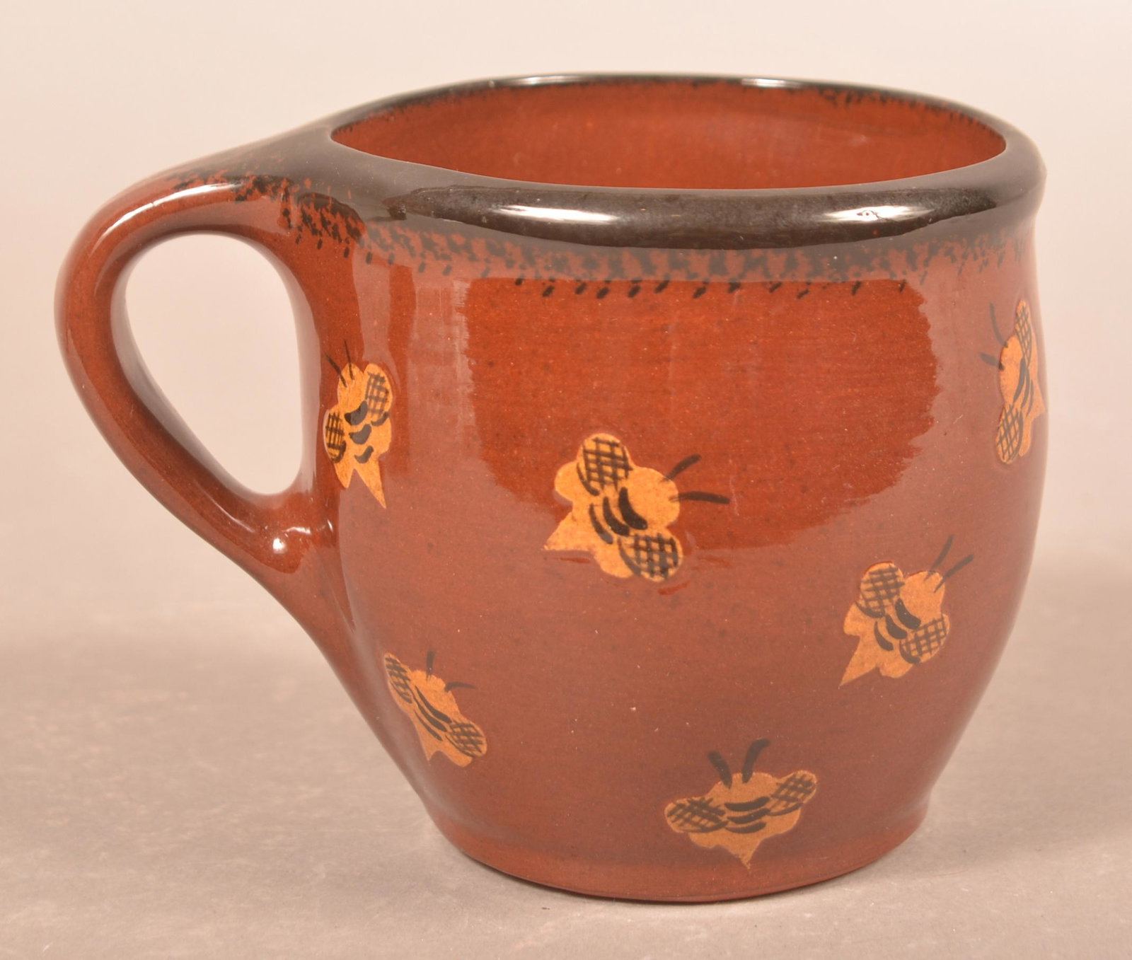Foltz 1999 Redware Glazed Bee Decorated Mug (1 of 3)