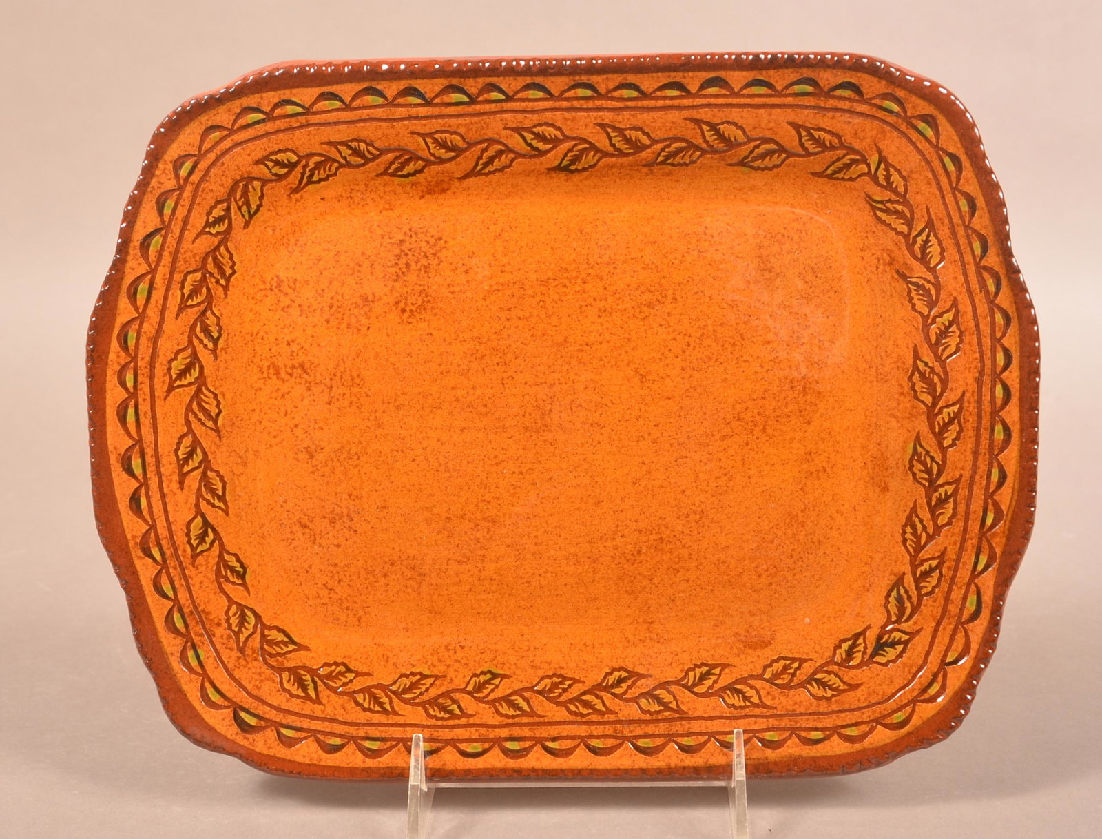 Foltz 2007 Small Redware Vine Yellow Glazed Platter (1 of 2)