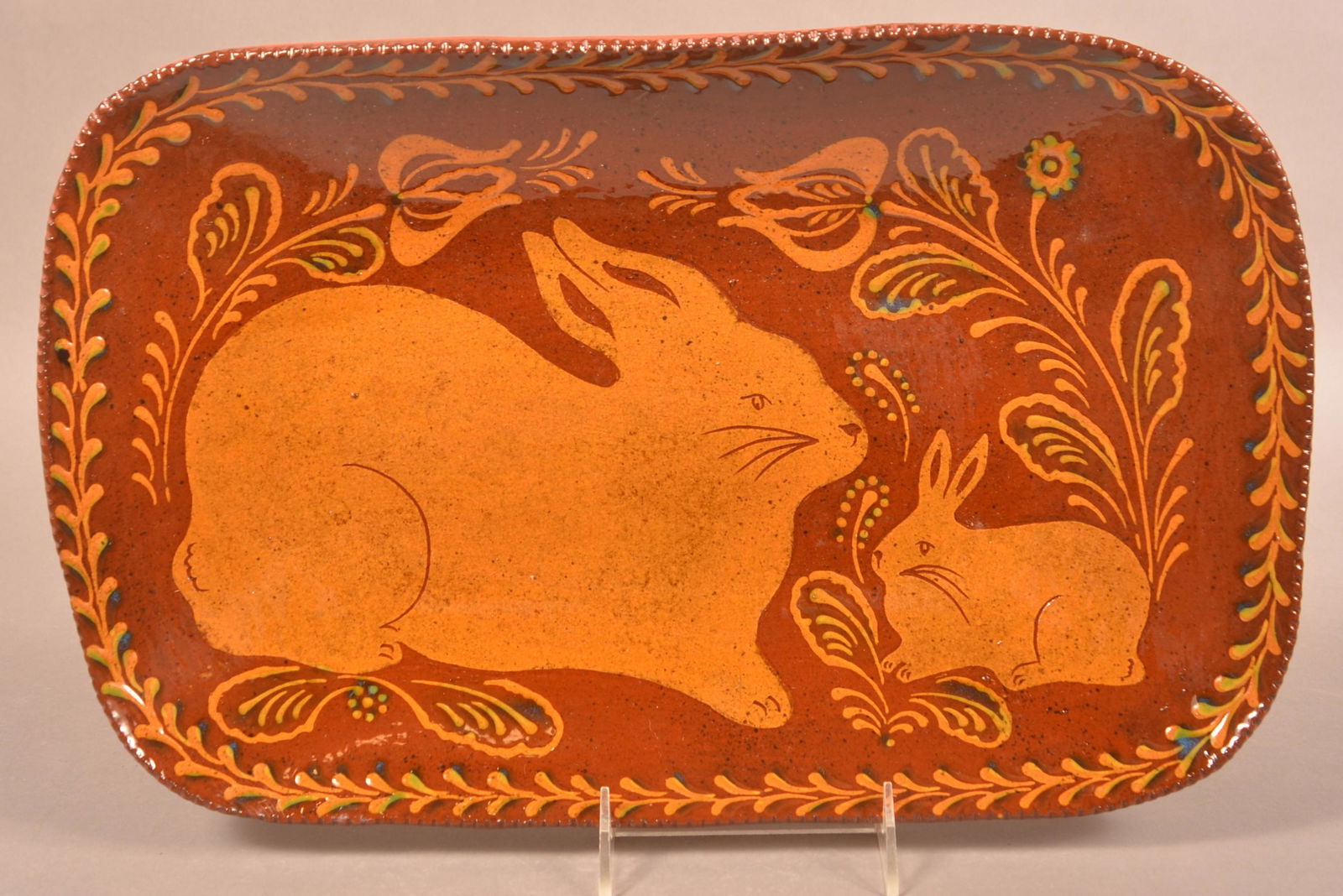 Foltz 2007 Redware Yellow Slip Decorated Platter (1 of 2)