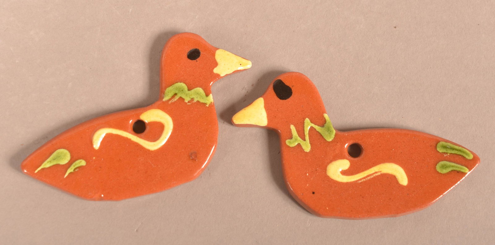 (2) L.B. Pottery 1981 Duck Ornaments: "Lester Breininger". 3-3/4"L x 2"H.