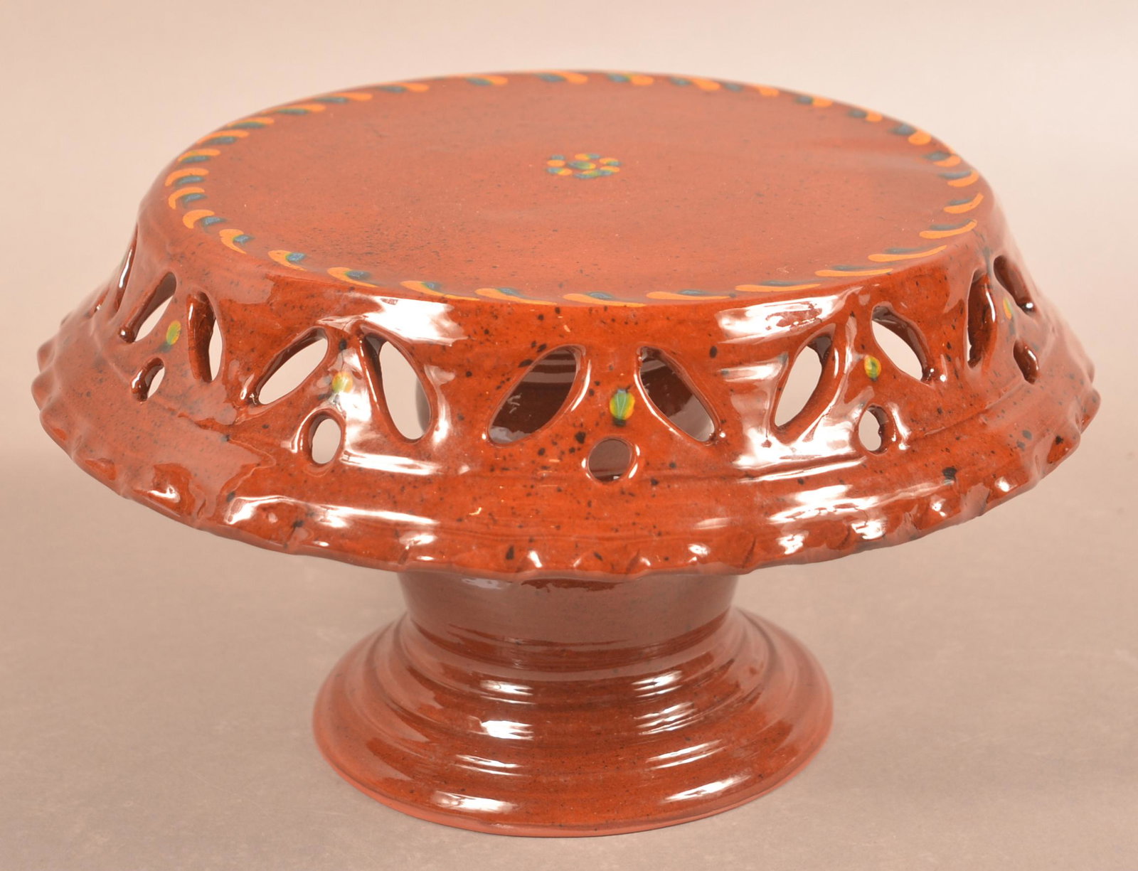Foltz 2005 Pedestal Cake Plate: with pierced edges. 10"dia x 5-1/2"H.