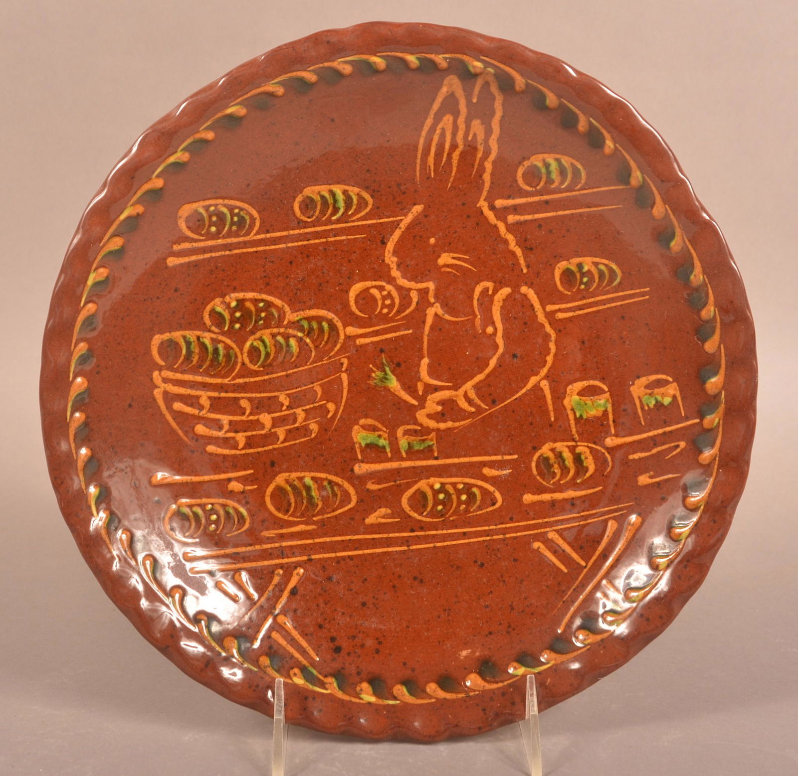 Foltz 2002 Redware Slip Decorated Easter Plate (1 of 2)