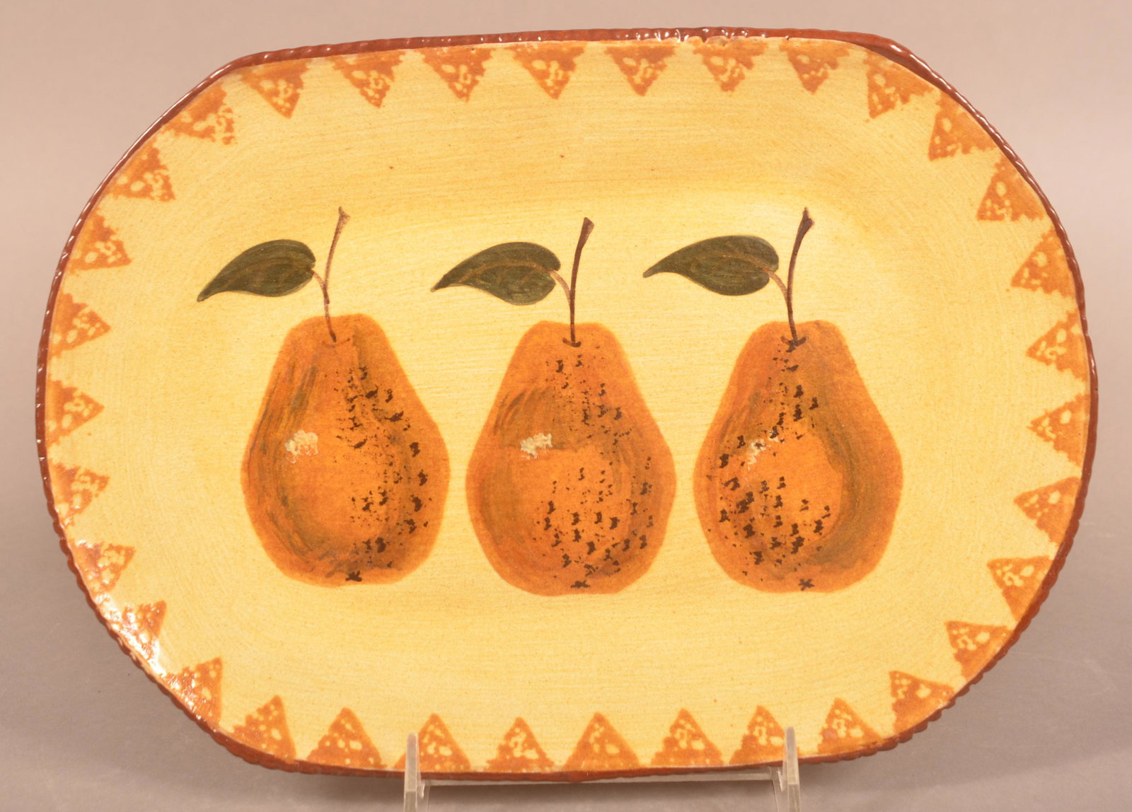 Foltz 2004 Redware Pear Decorated Platter (1 of 2)