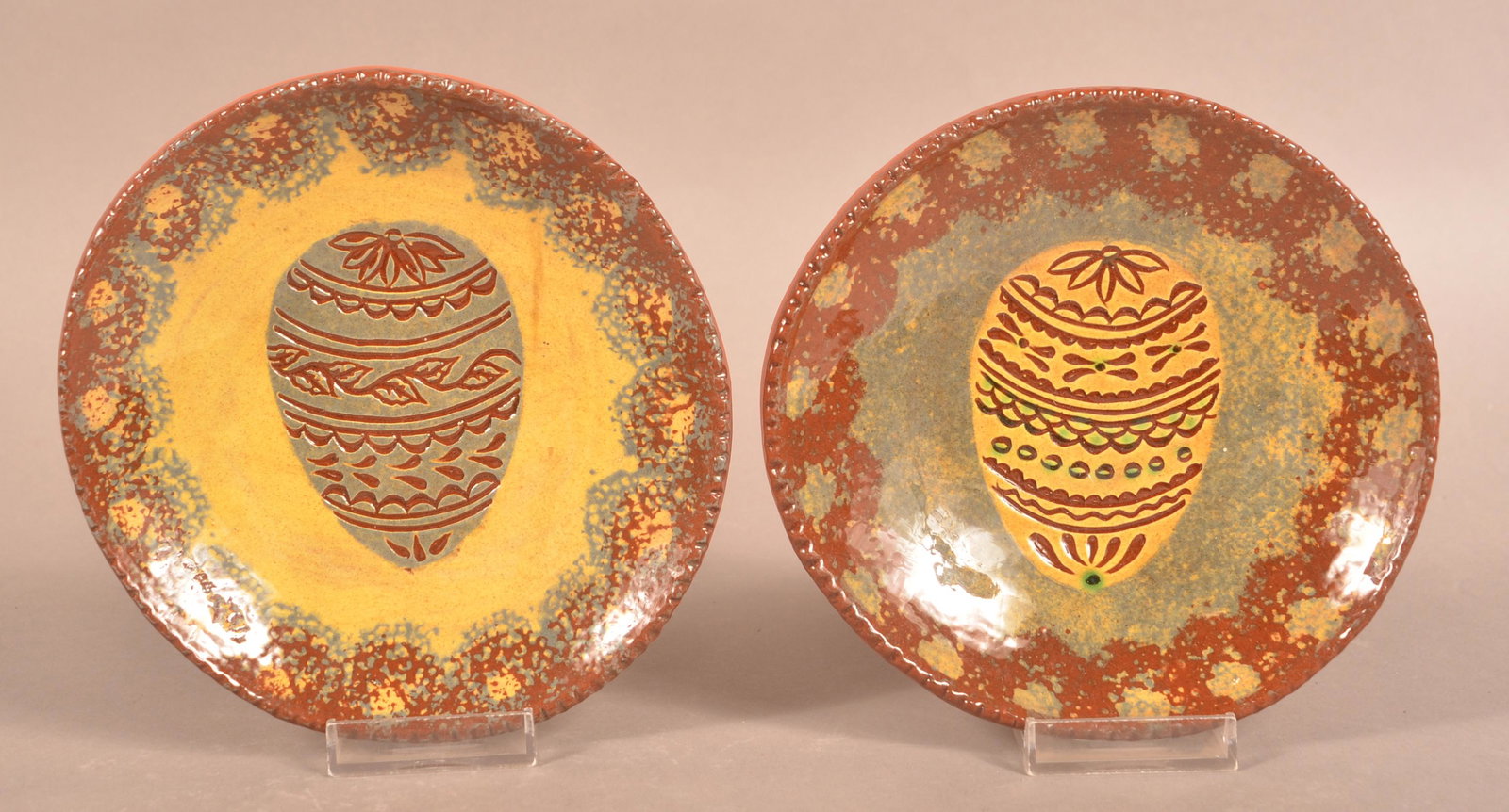 (2) Foltz 2009 Redware Sgraffito Decorated Easter Plates (1 of 2)