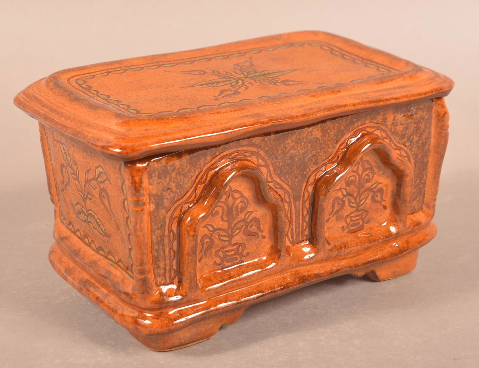 Foltz 2006 Redware Decorated Trinket Box (1 of 5)