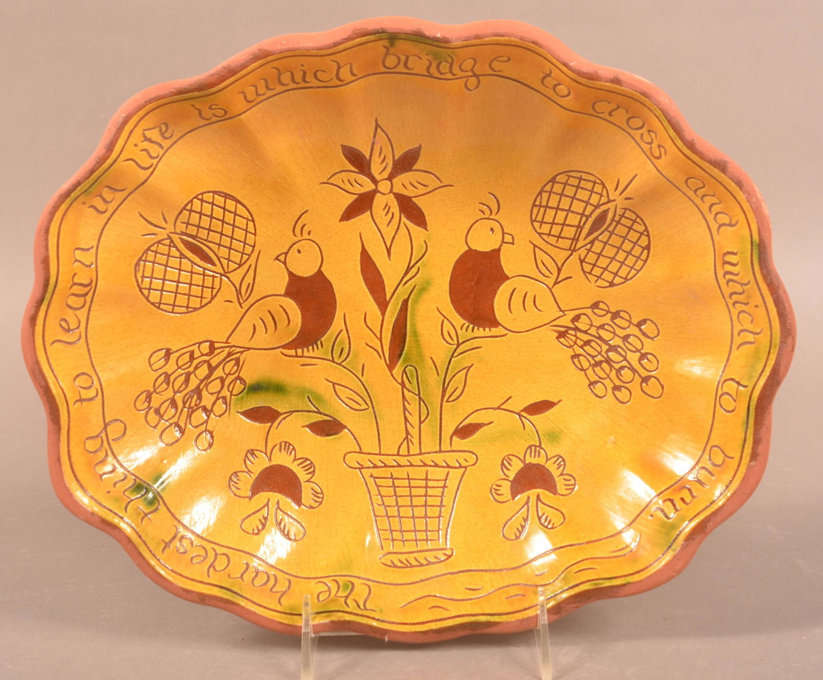 Breininger 1991 Redware Sgraffito Decorated Bowl (1 of 2)