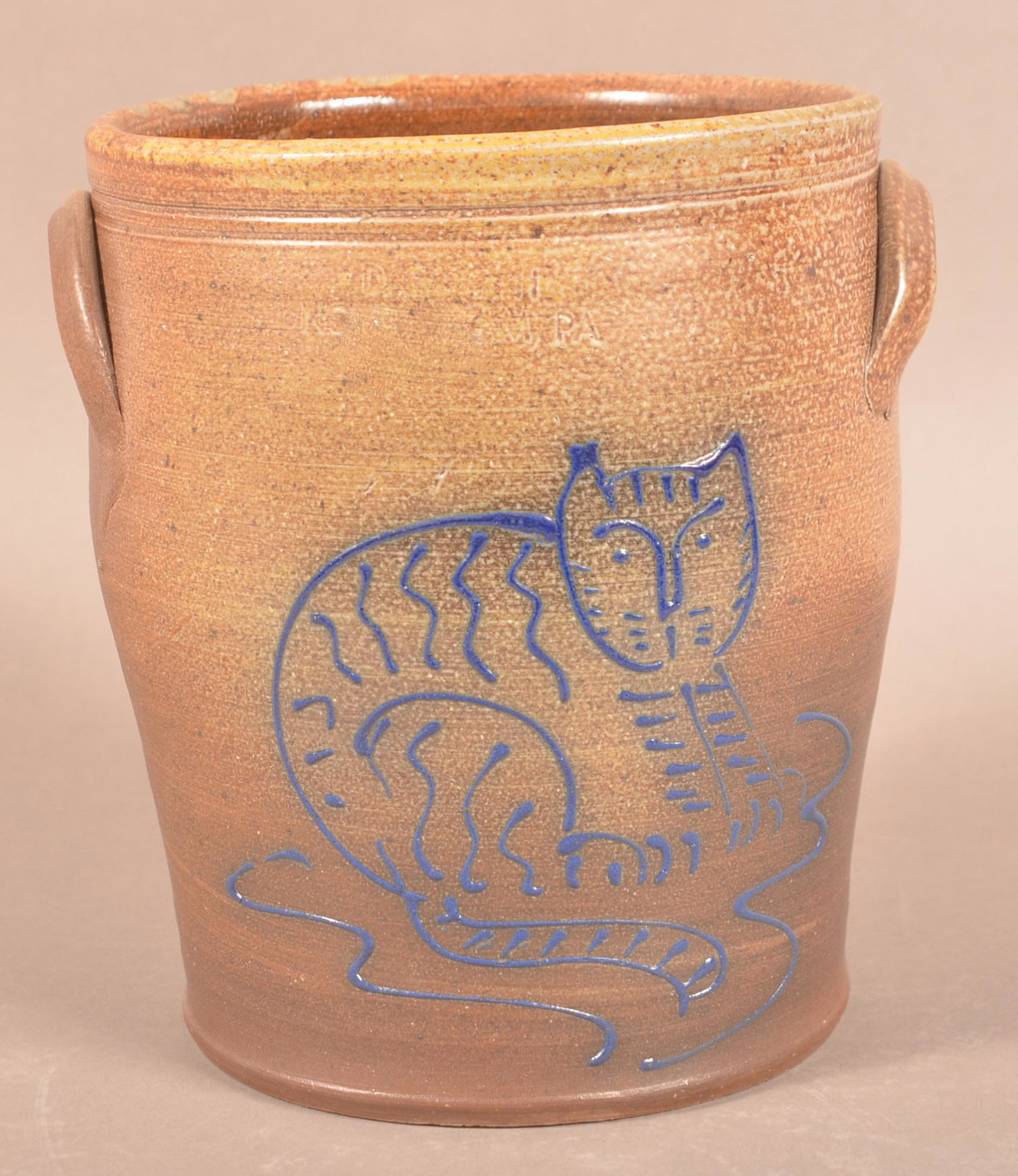 Eldreth Stoneware Blue Slip Decorated Cat Crock (1 of 3)