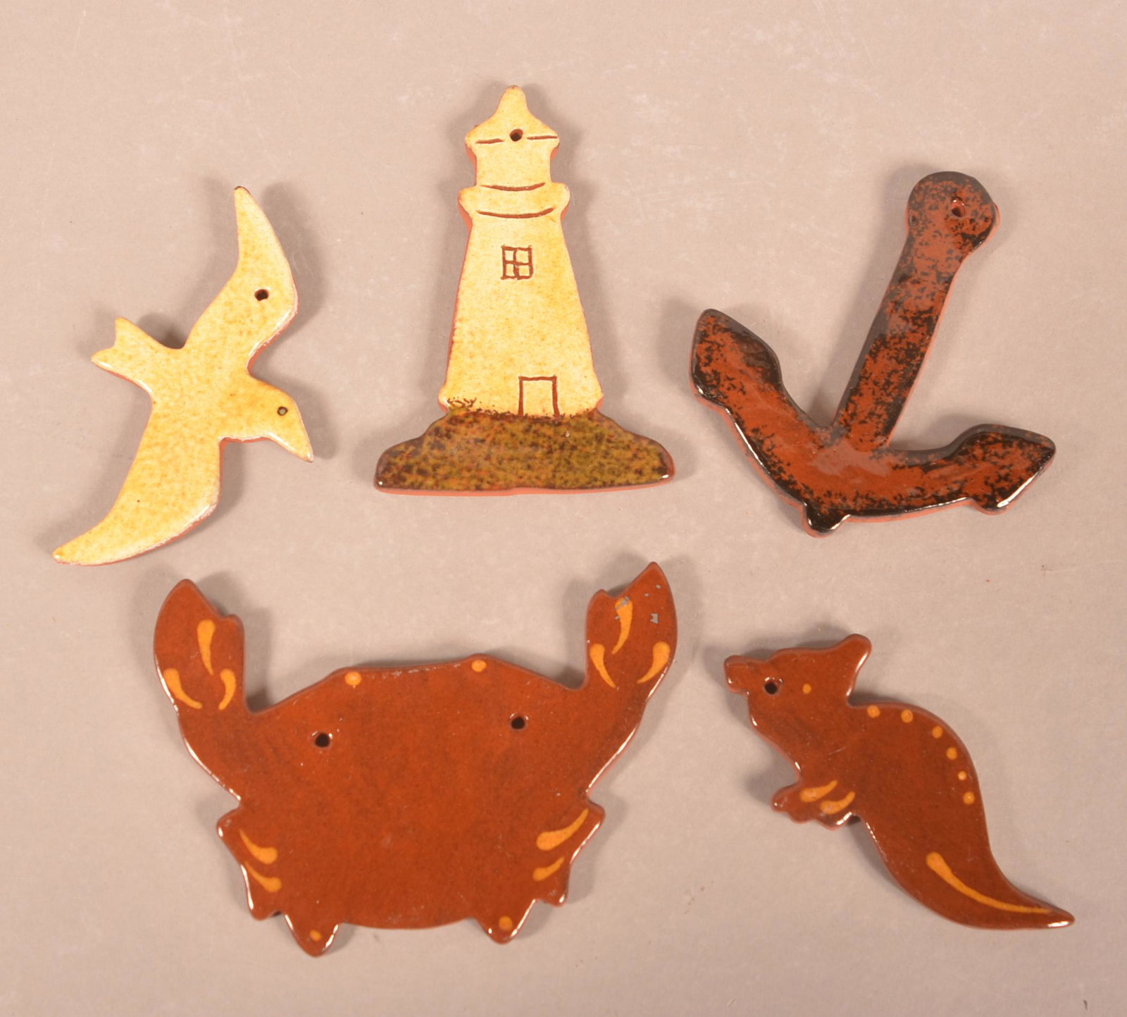 (5) Foltz 2007 Redware Shore Related Ornaments (1 of 2)