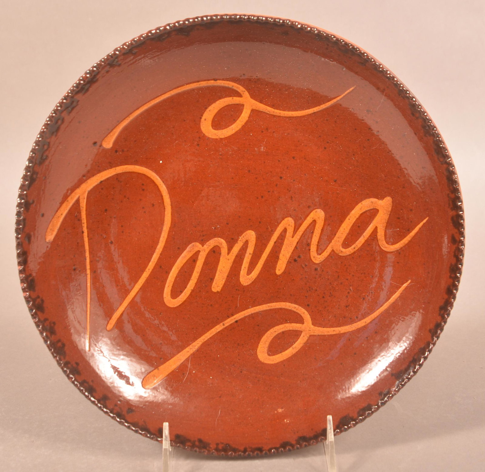 Foltz 2006 Redware Slip Decorated "Donna" Plate (1 of 2)