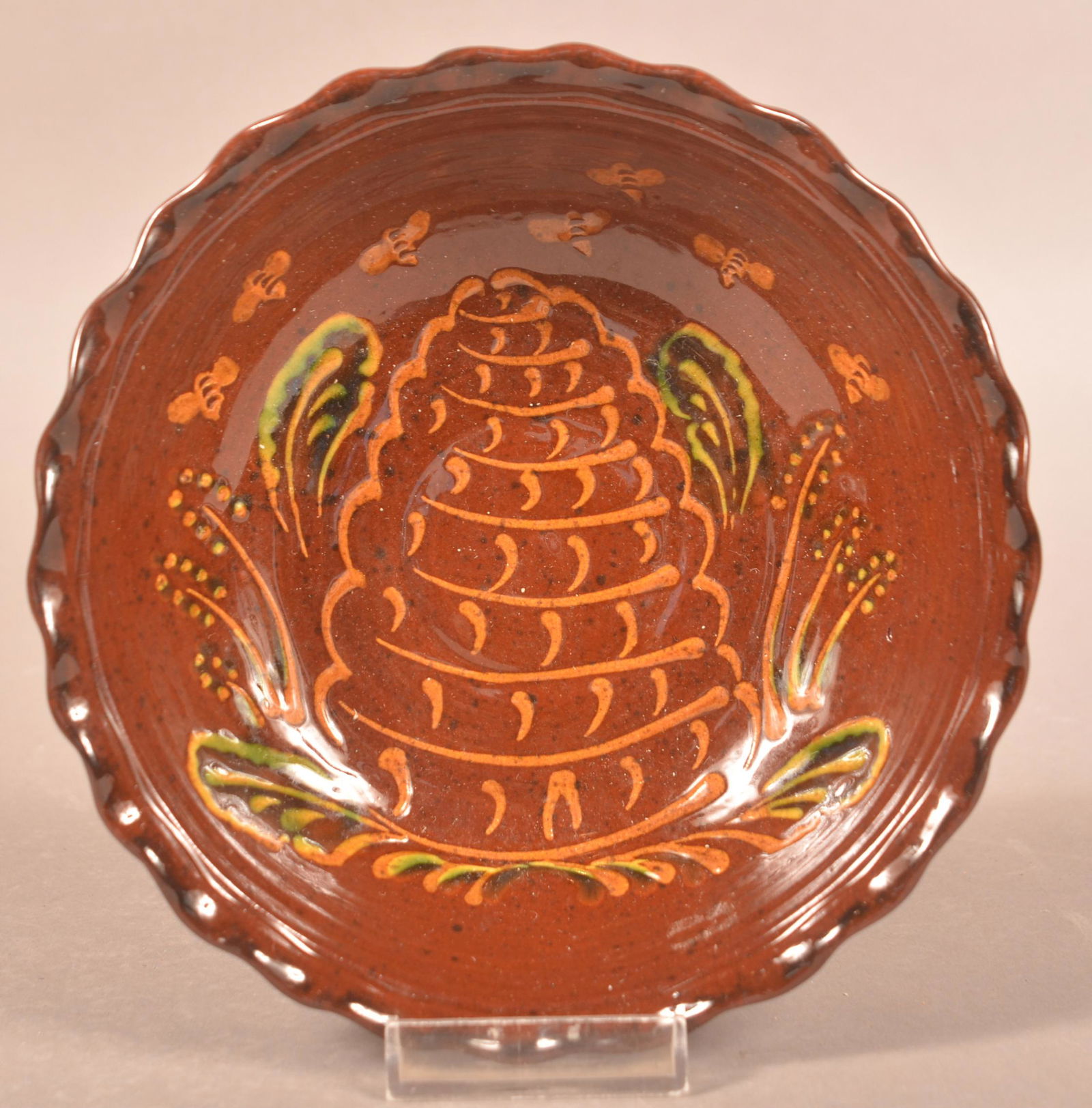 Foltz 2003 Redware Slip Decorated Beehive Bowl (1 of 2)
