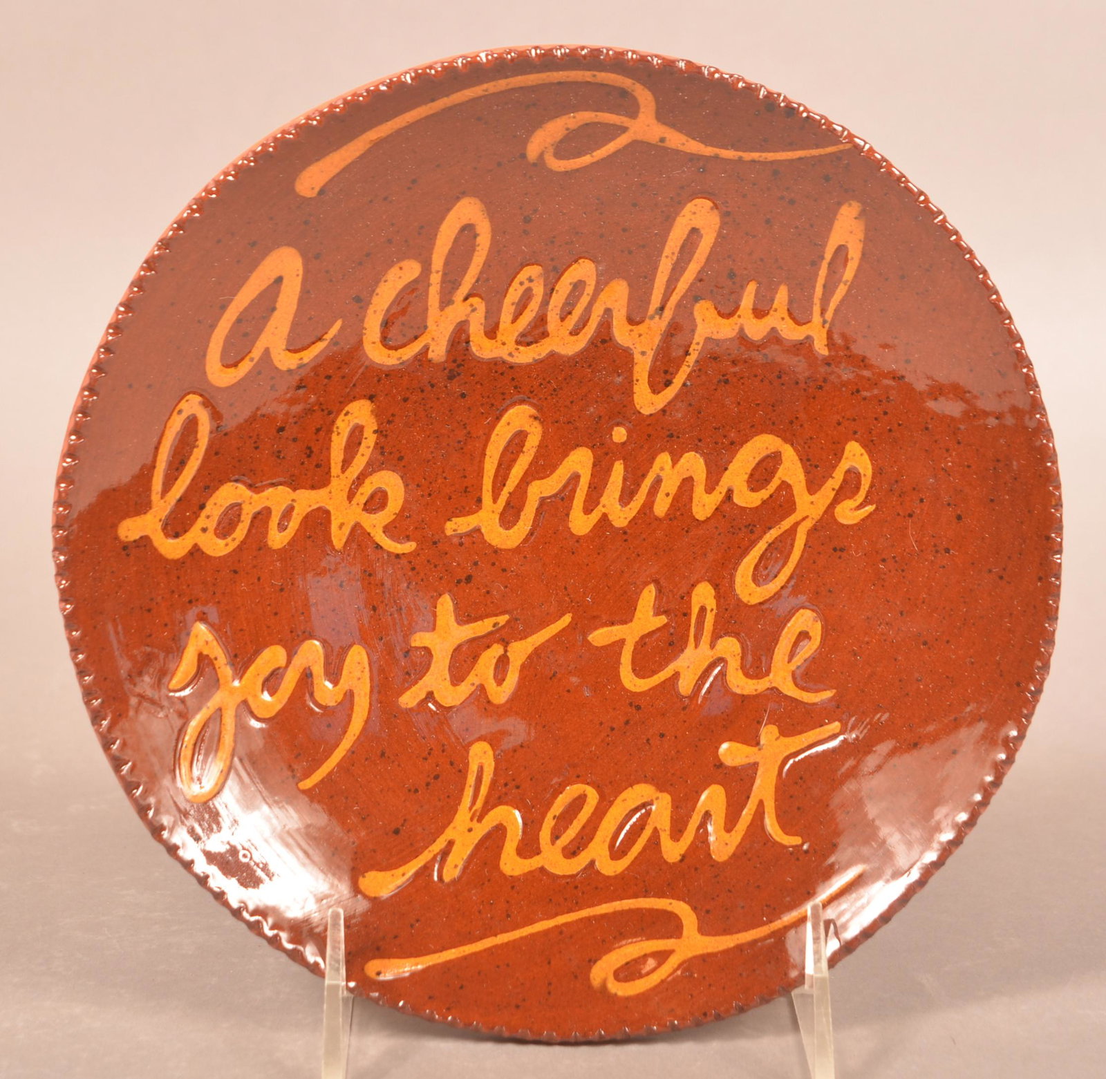 Foltz 2005 Redware "Be Cheerful..." Slip Decorated Plate (1 of 2)