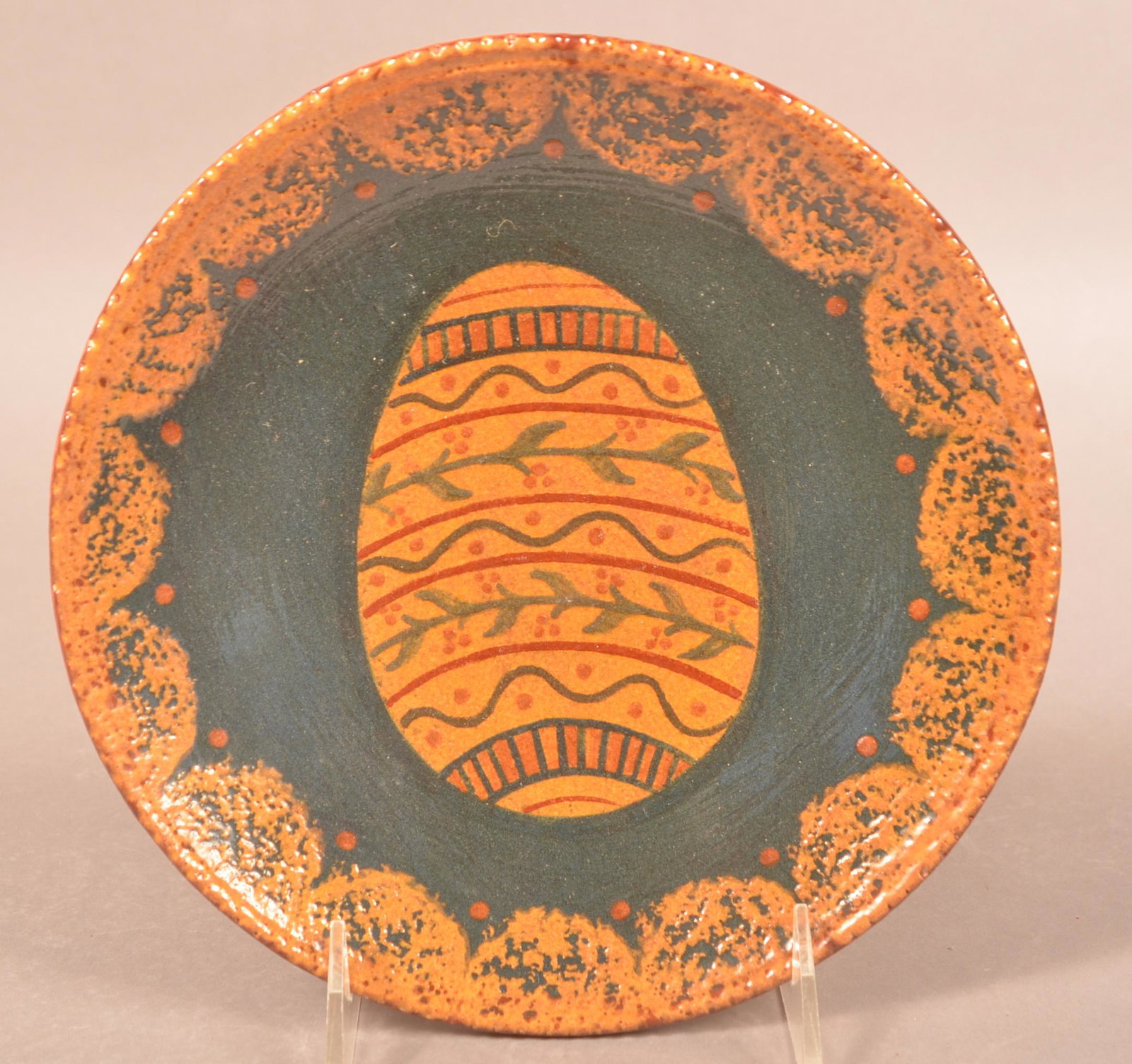 Foltz 2000 Redware Easter Egg Decorated Plate (1 of 2)