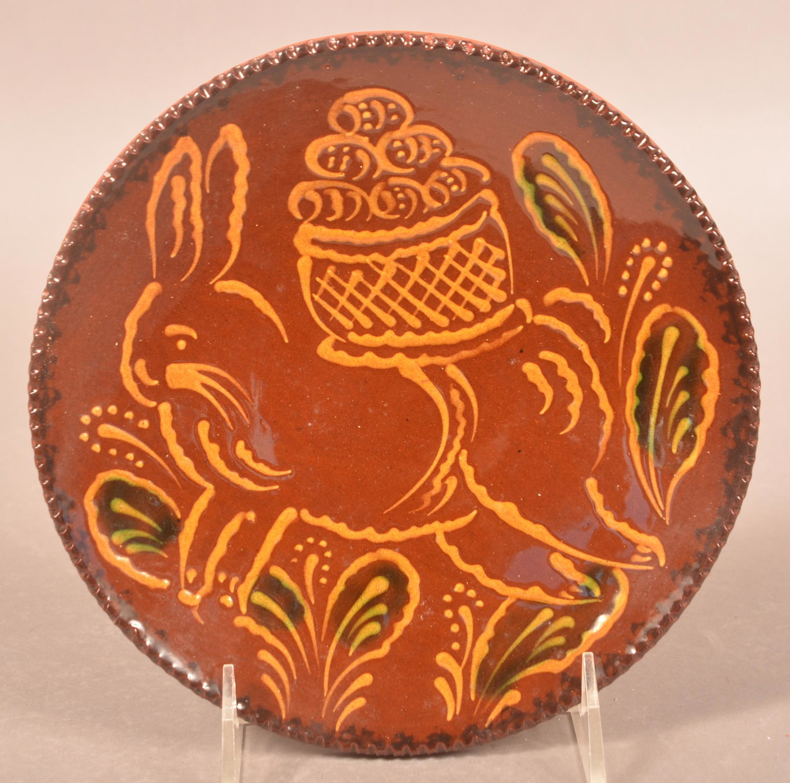 Foltz 1999 Redware Easter Themed Slip Decorated Plate (1 of 2)