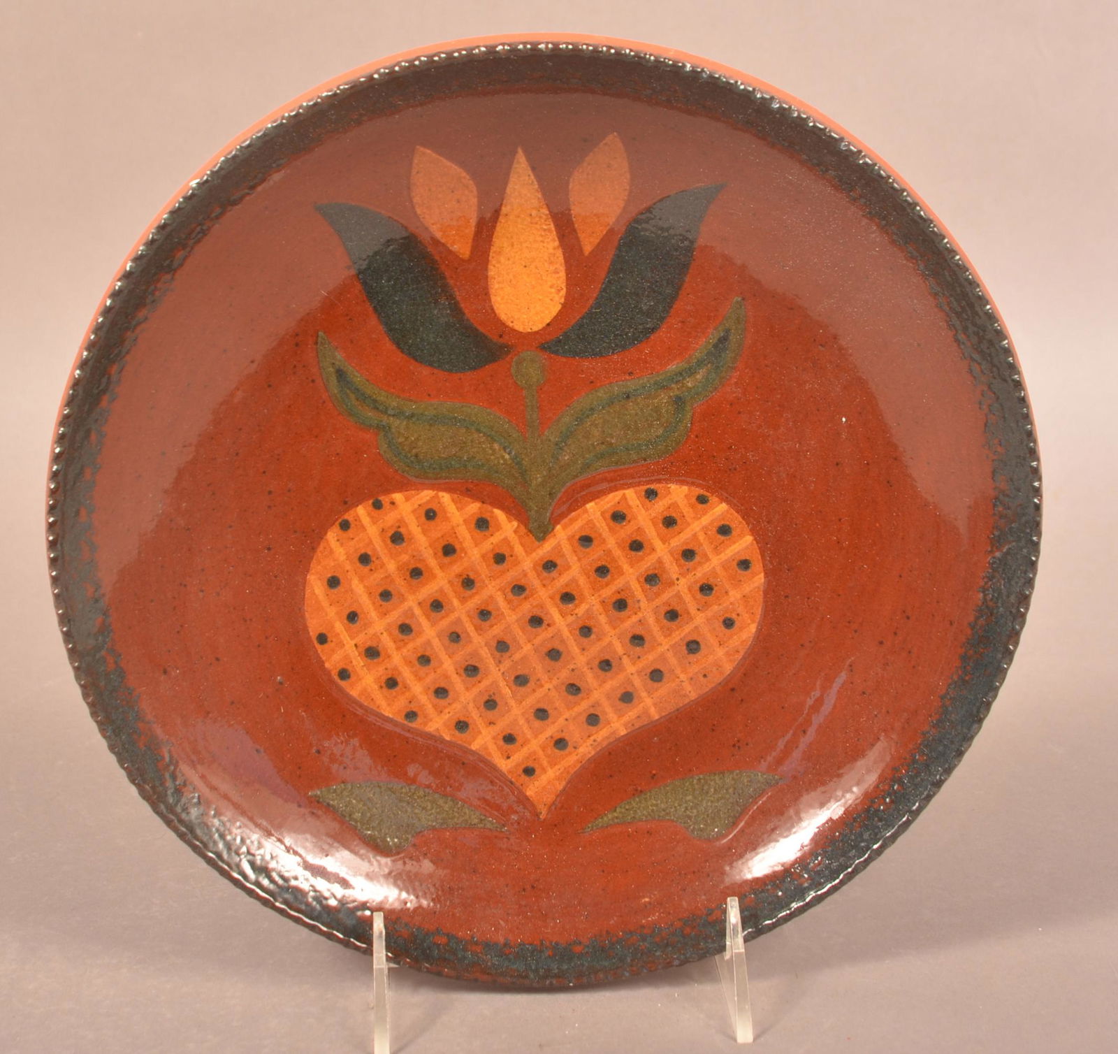 Foltz 1999 Redware Slip Decorated Plate (1 of 2)