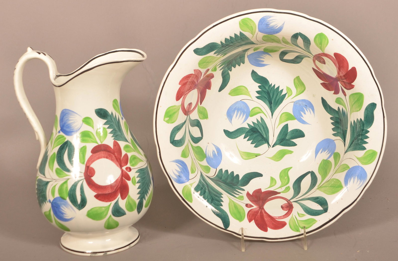 Staffordshire China Adams Rose Pitcher and Bowl. (1 of 4)