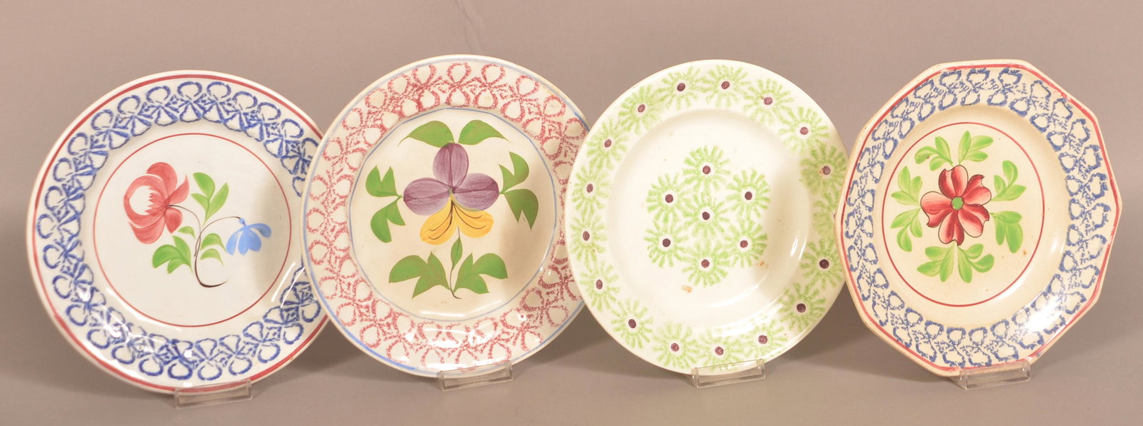 Four Various Floral Stick Spatter Ironstone China Plates. (1 of 2)