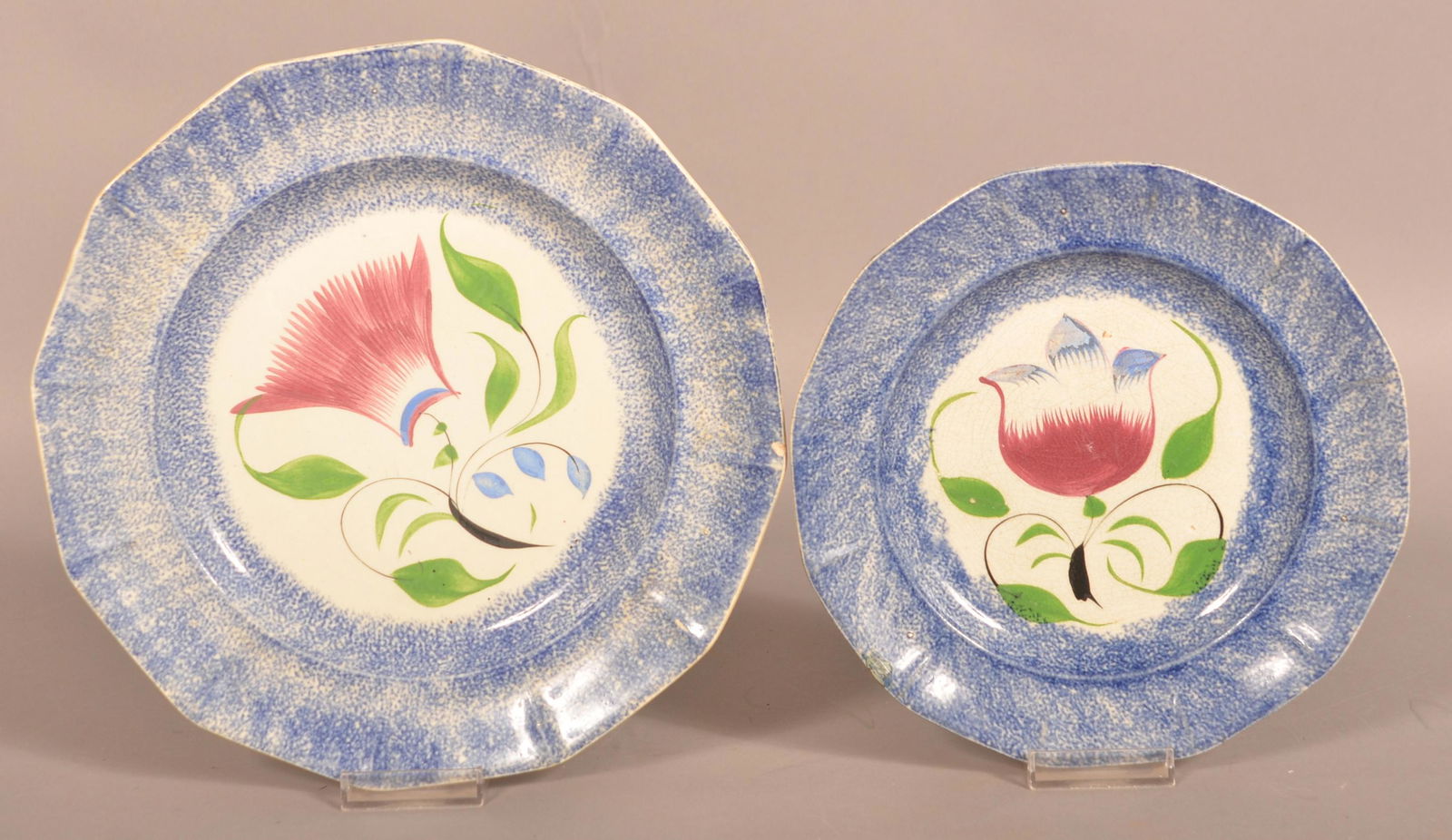Two Blue Spatter China Floral Pattern Paneled Plates. (1 of 3)