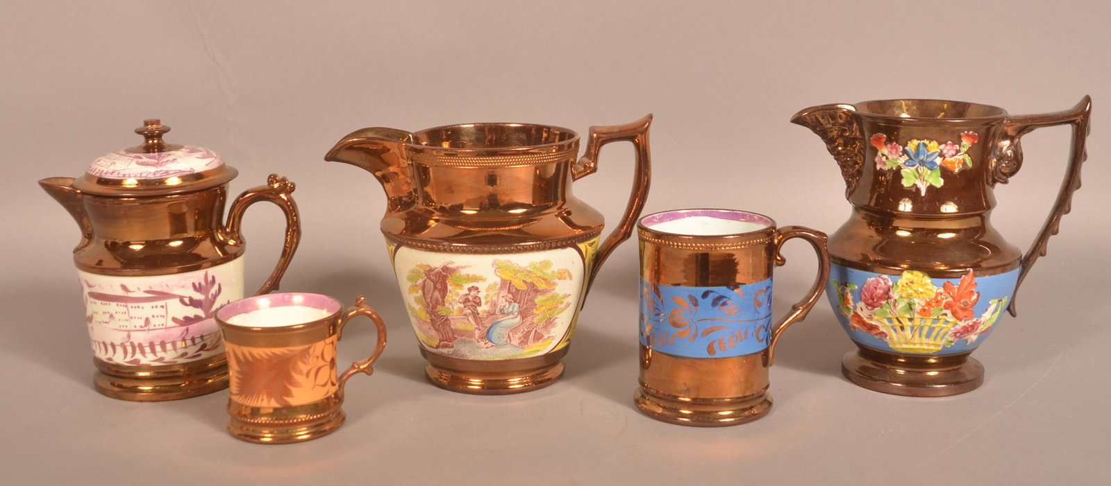 Five Pieces of English Copper Lustre China. (1 of 3)