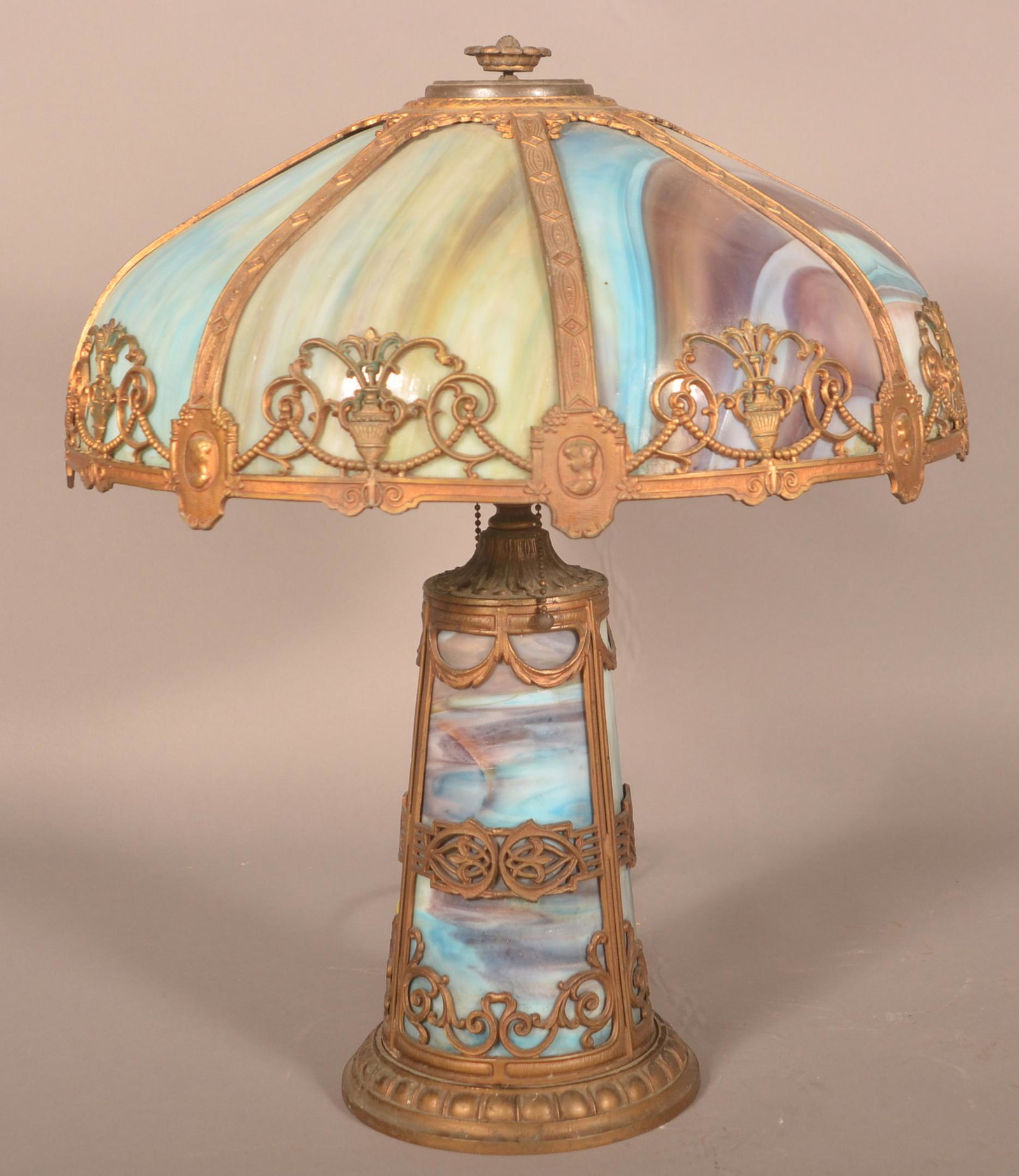 Antique Blue Slag Glass Table Lamp. (1 of 7)