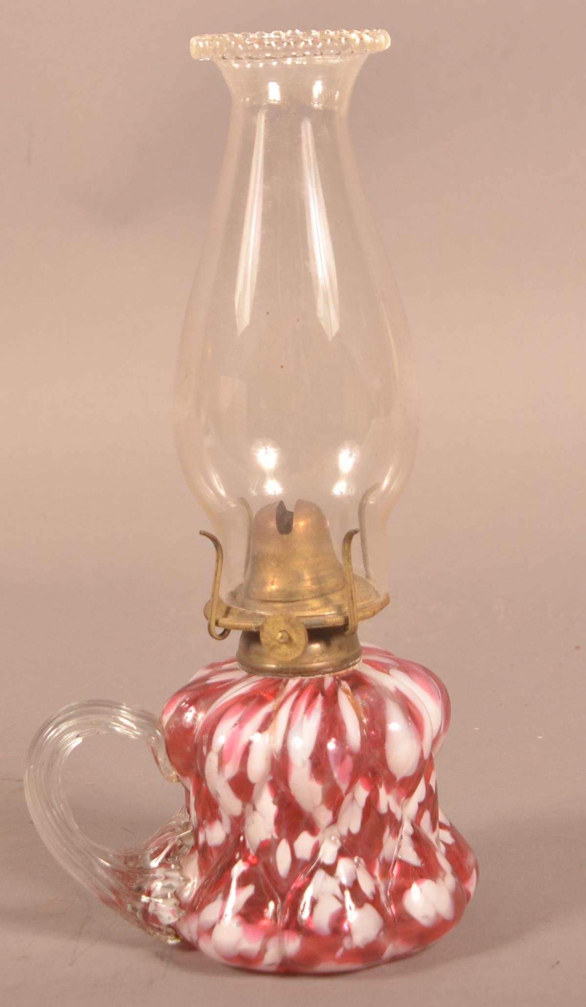 Antique Cranberry End-Of-Day Glass Finger Lamp. (1 of 4)