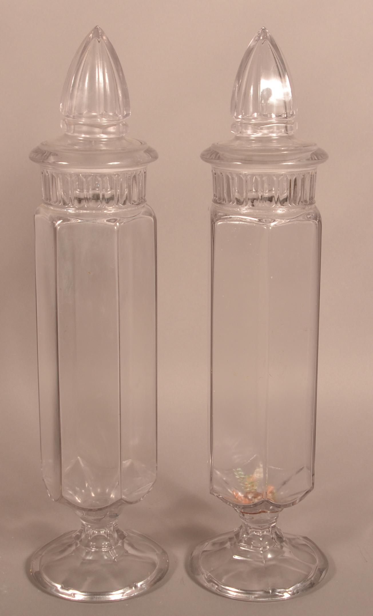 Pair of Congress Colorless Glass Apothecary Candy Jars. (1 of 4)