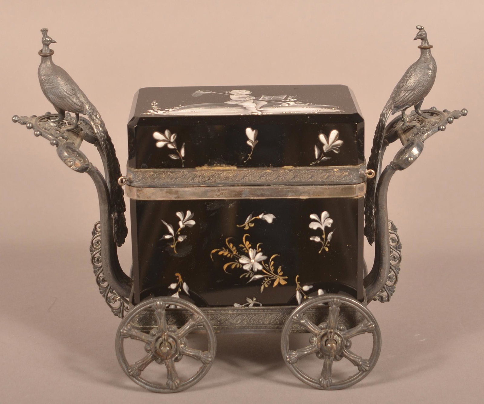 Antique Mary Gregory Black Amethyst Glass Bureau Box. (1 of 8)