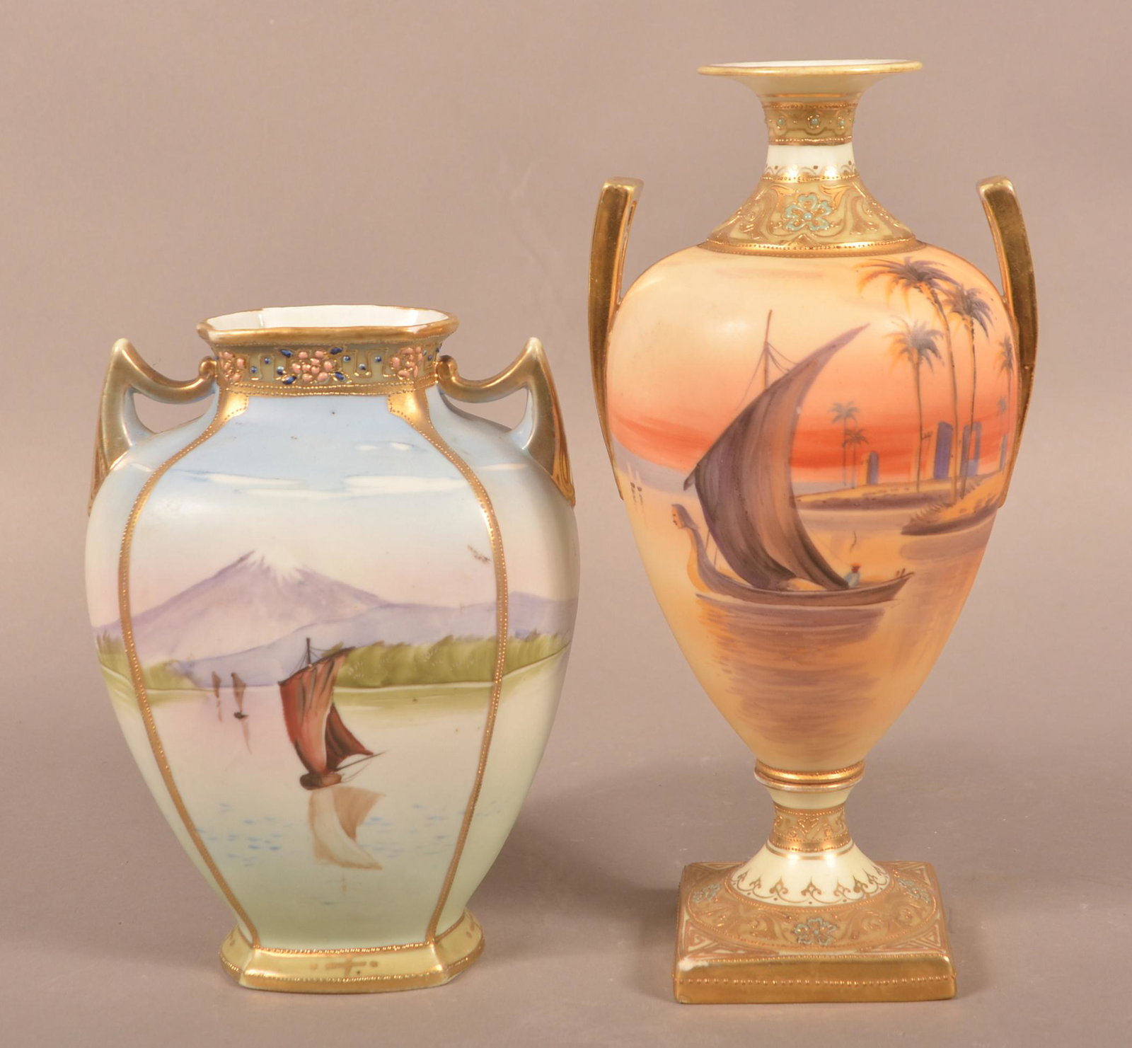 Two Handpainted Nippon Sailboat-Decorated Vases. (1 of 5)