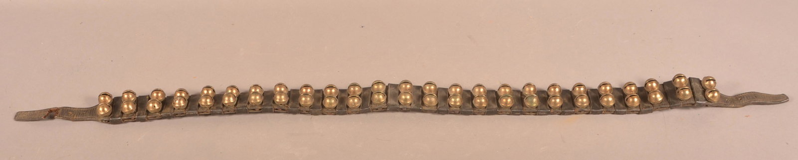 Double String of 50 Antique Incised Brass Sleigh Bells. (1 of 4)