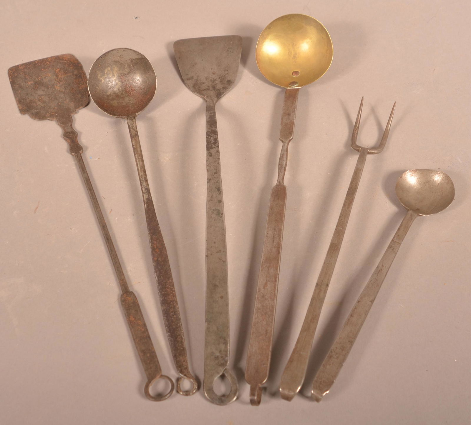 Six Antique Pennsylvania Wrought Iron Utensils. (0378) on Jan 14, 2023