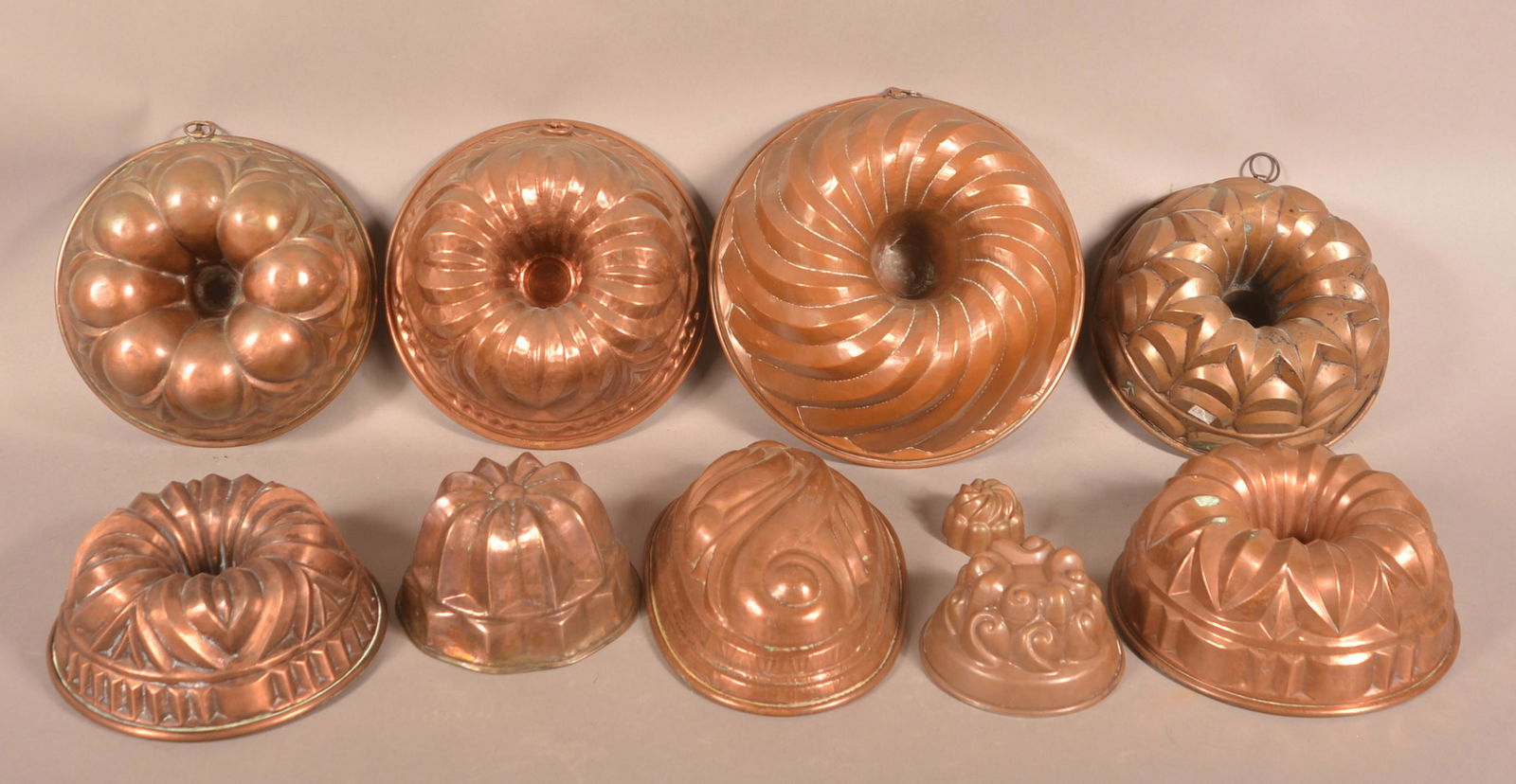 Ten Various Antique Copper Food Molds. (1 of 3)