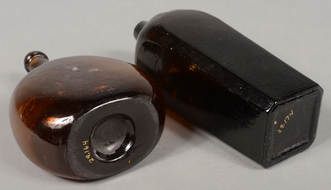 Two Blown Glass Bottles; 1st is a amber glass ches - 3