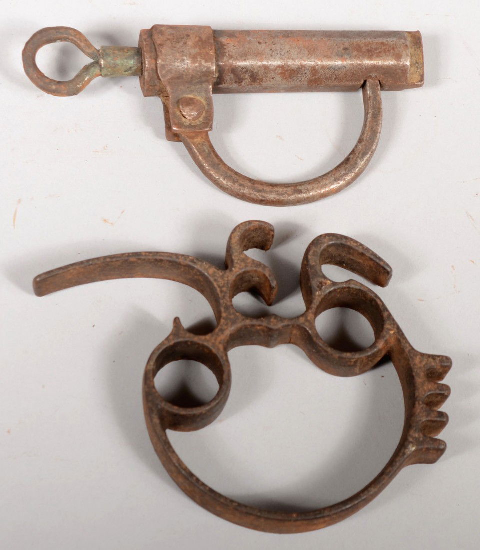 Three Piece Iron Group. A cast iron Combination To: Three Piece Iron Group. A cast iron Combination Tool, 4"dia. A wrought iron cylinder screw key lock, 5 1/2"l. Condition: Good with use wear.