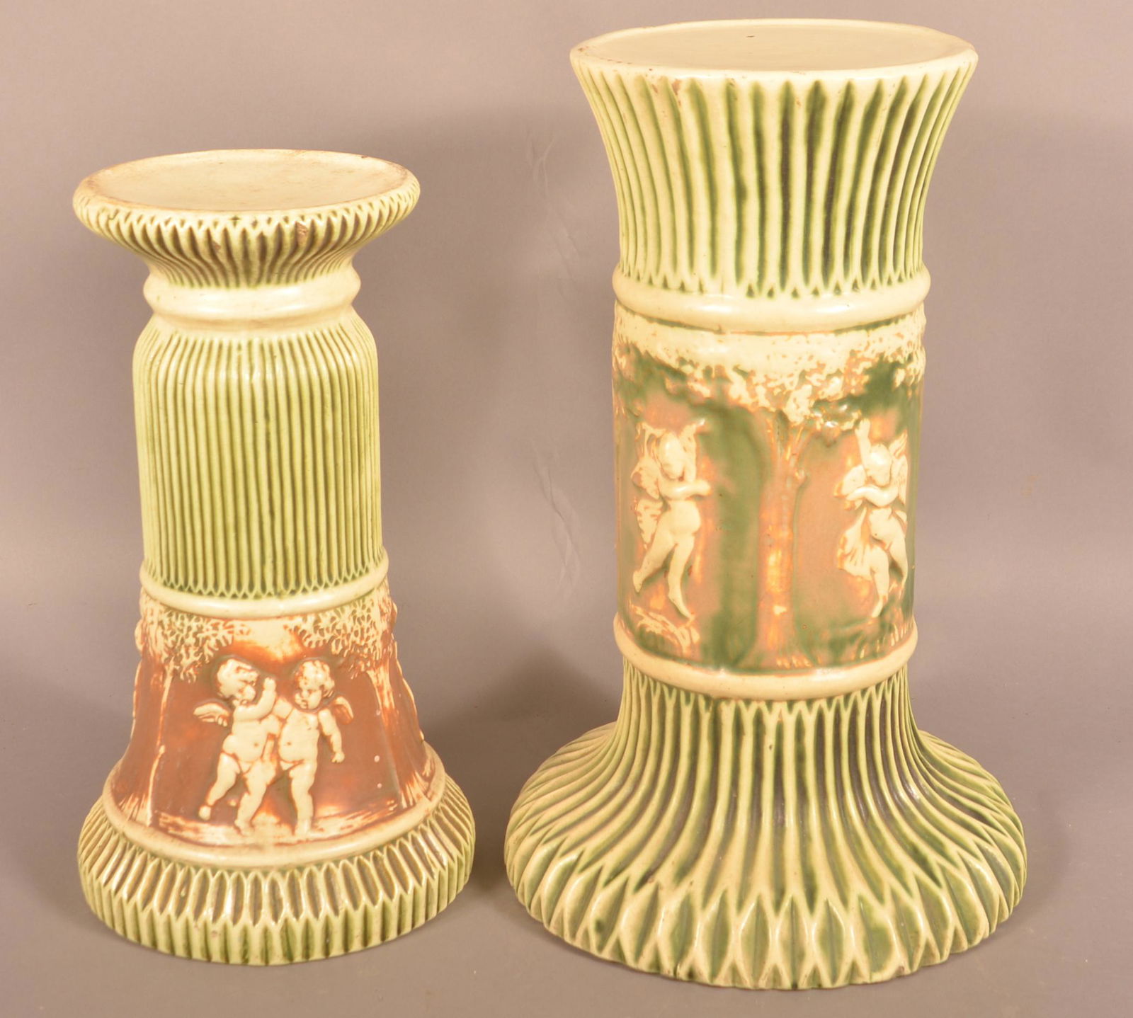 Two Roseville Art Pottery Donetello Pattern Pedestals. (1 of 4)