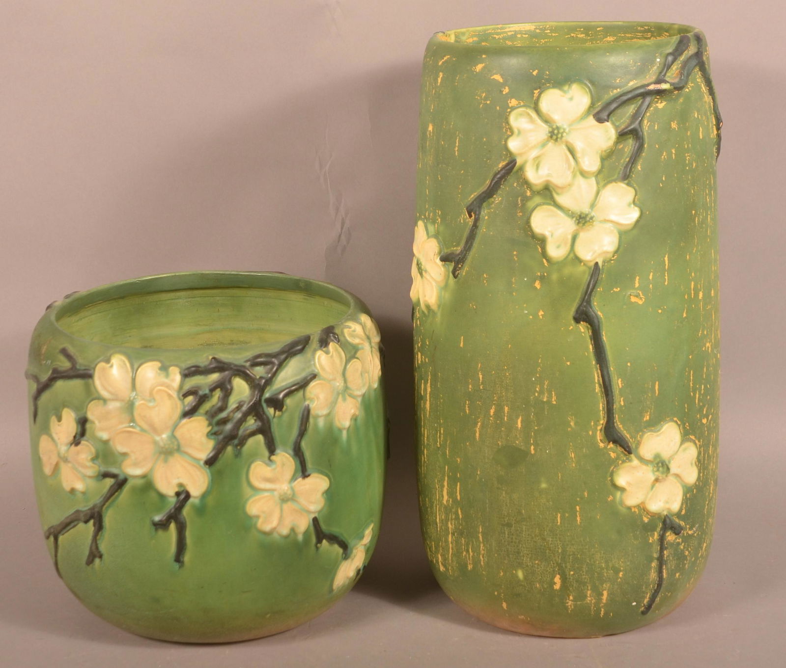 Roseville Dogwood Umbrella Stand and Jardiniere. (1 of 3)
