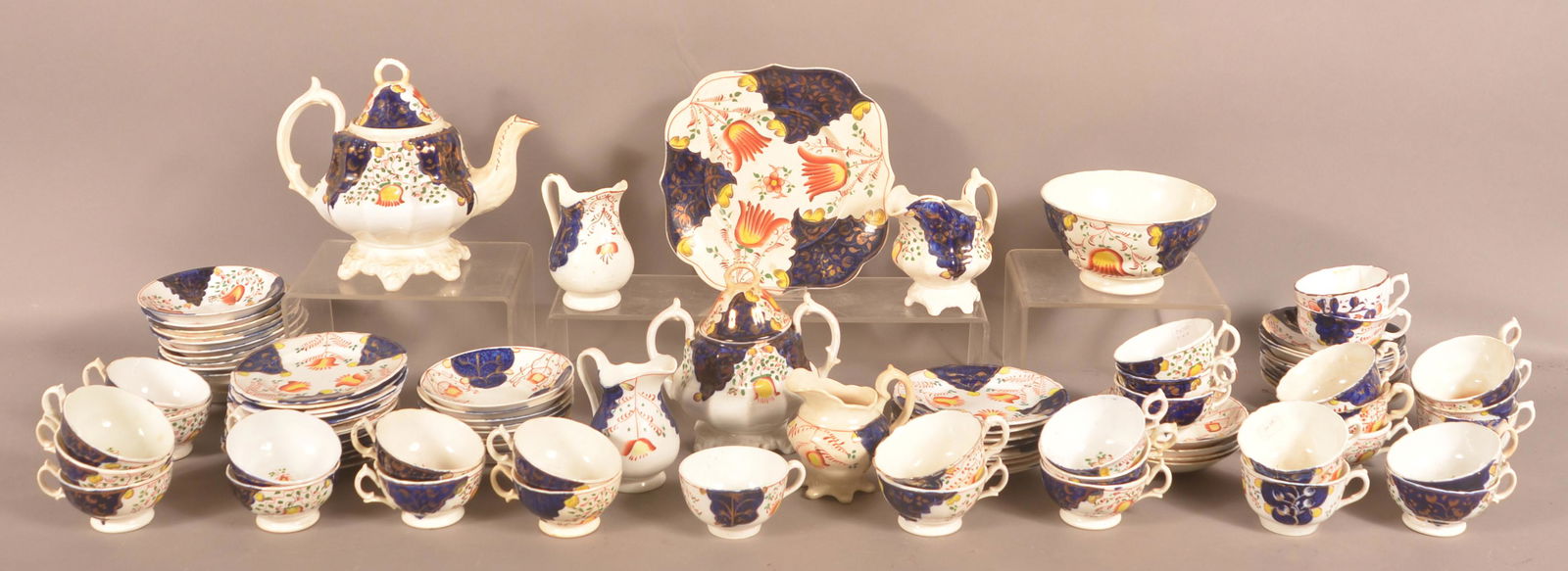 Gaudy Welsh Tulip Pattern China Tea Service. (1 of 3)