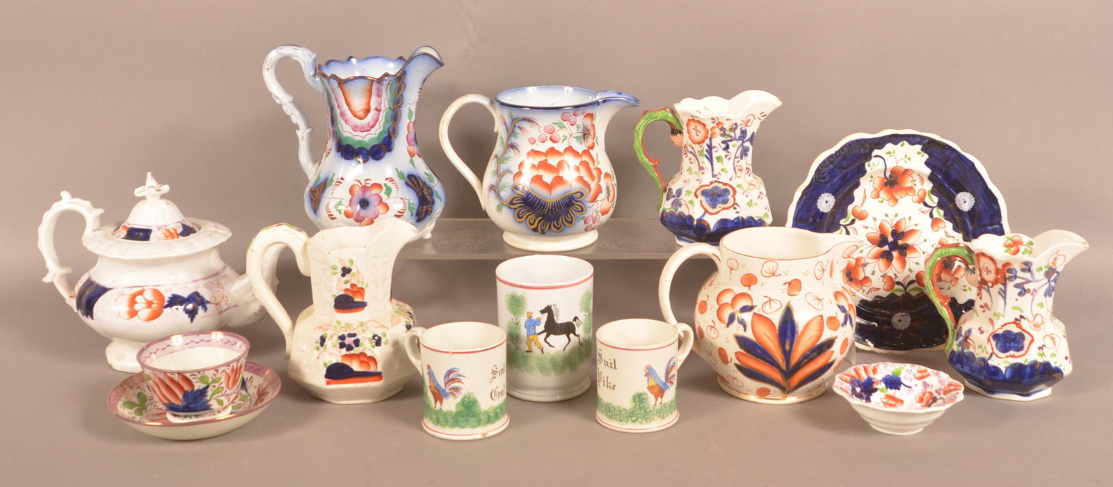 Lot of Lustre-Decorated Antique China.: Lot of Lustre-Decorated Antique China. Largest Pitcher: 8"h.