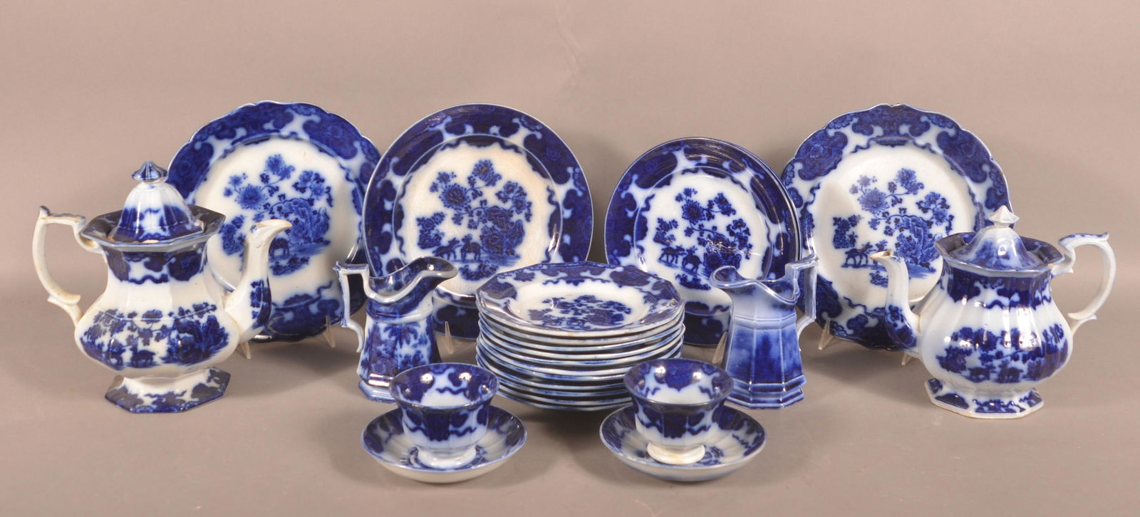 Lot of Flow Blue Transfer-Decorated Ironstone China. (1 of 4)
