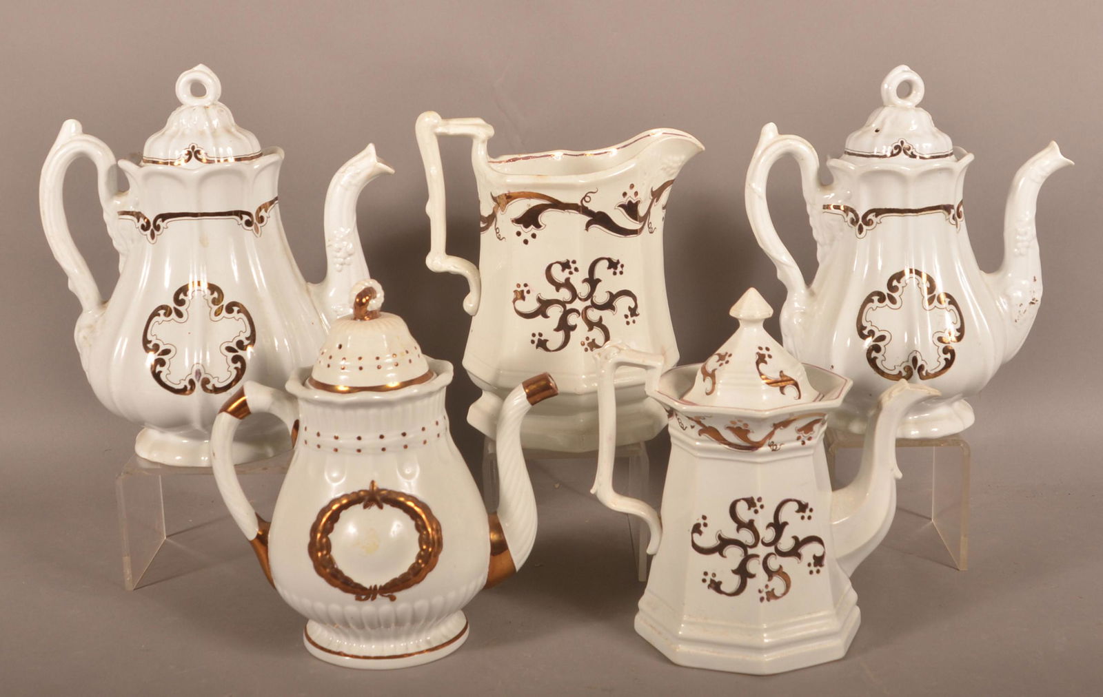 Lot of Lustre-Decorated White Ironstone Vessels. (1 of 3)