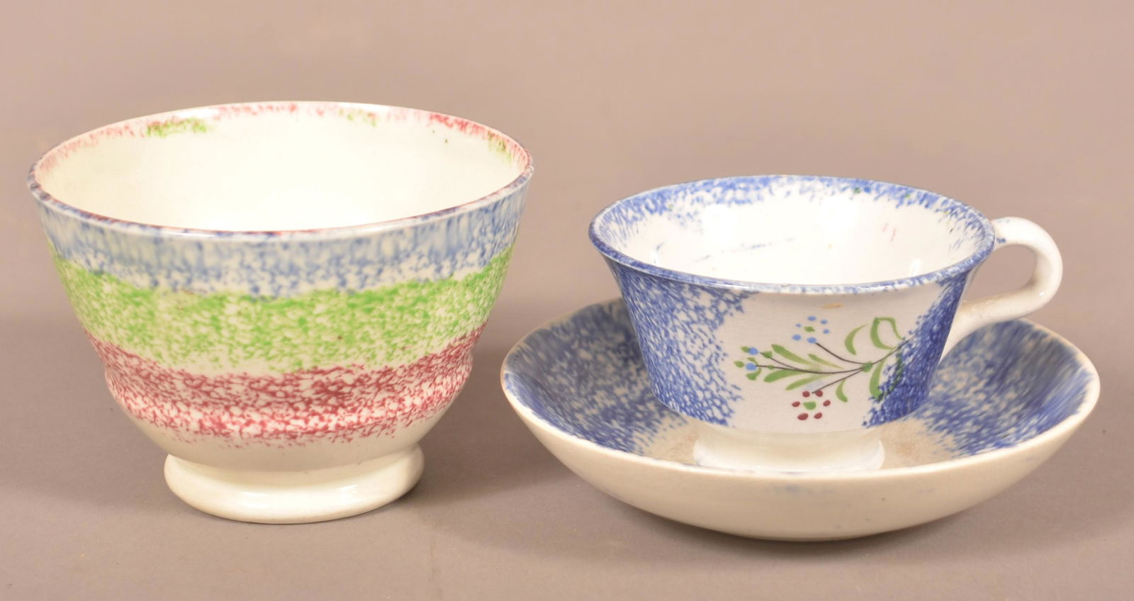 Three Pieces of Antique Spatterware China. (1 of 2)