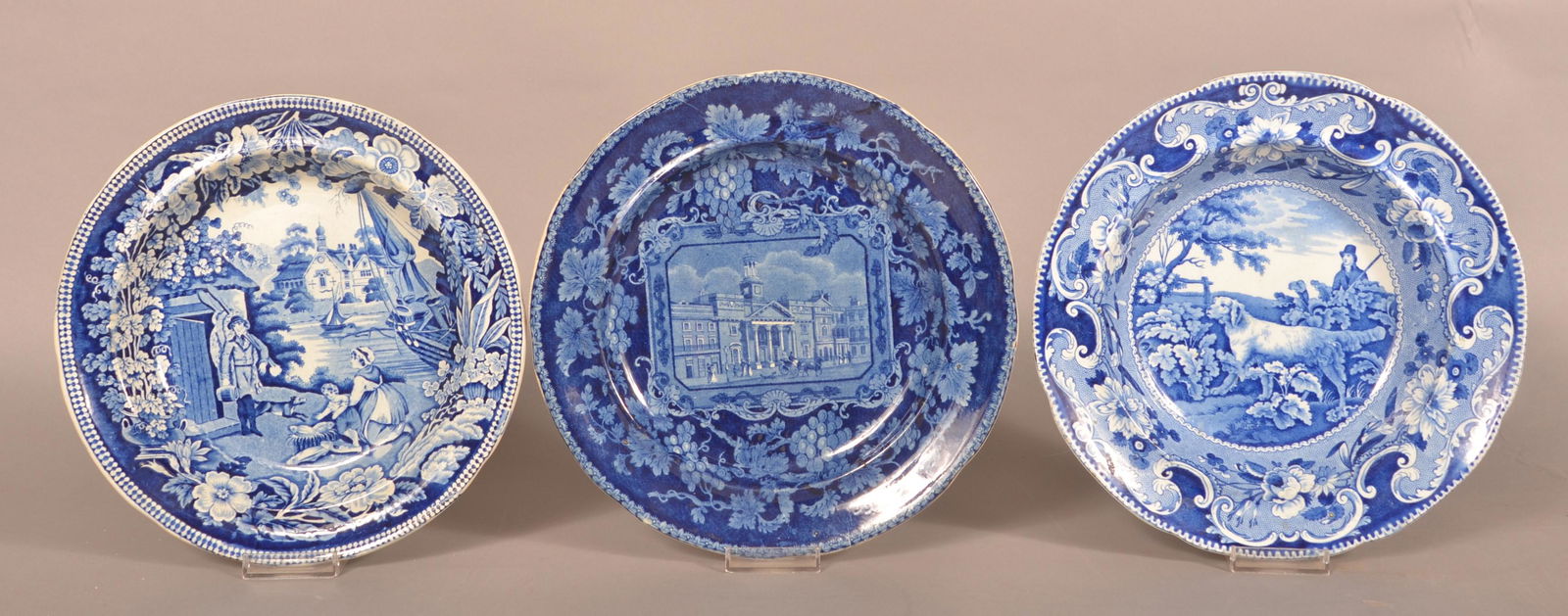 Three Various Staffordshire Blue Transfer Plates. (1 of 2)