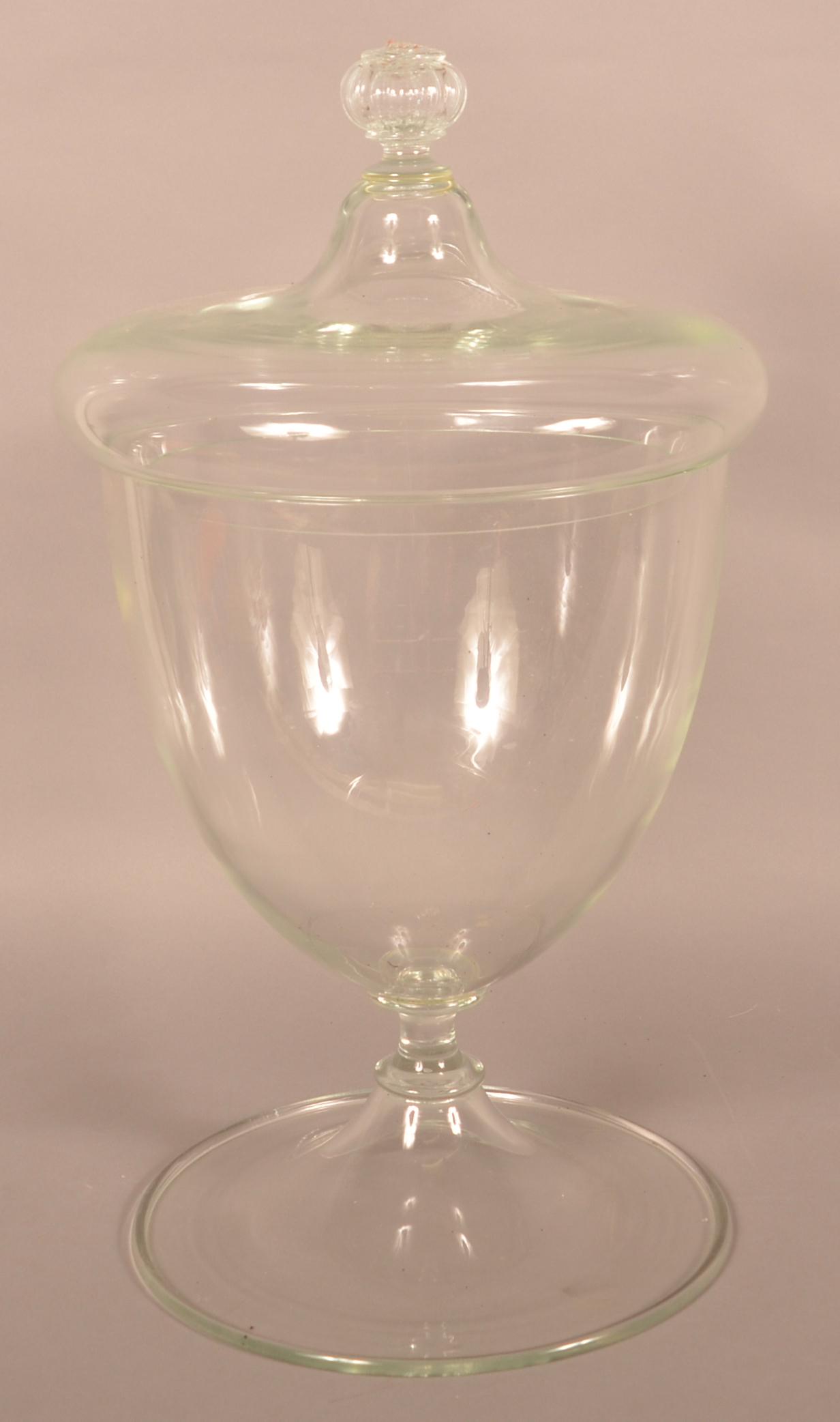 Large Antique Blown Colorless Glass Covered Urn. (1 of 4)