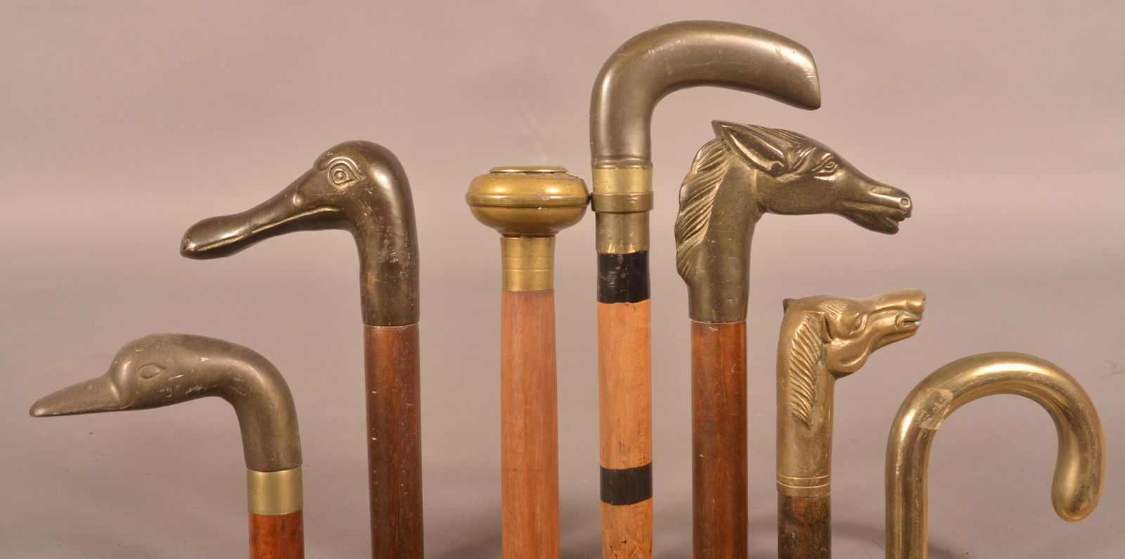 Lot of Vintage Brass Handle Canes/Umbrellas. (1 of 4)