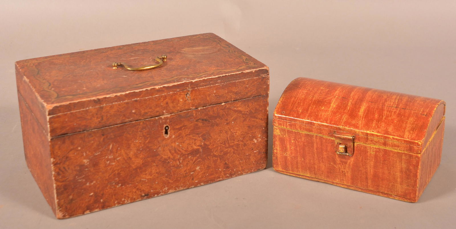 Two Antique Painted Softwood Trinket Chests. (1 of 3)