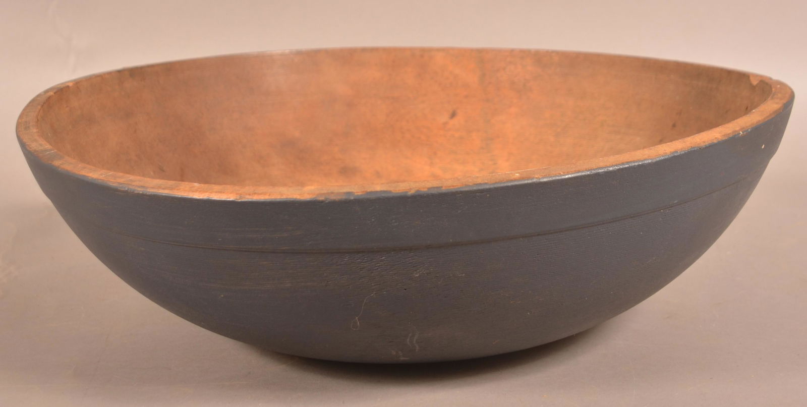 19th Century Turned Wood Bowl with Blue Paint. (1 of 4)