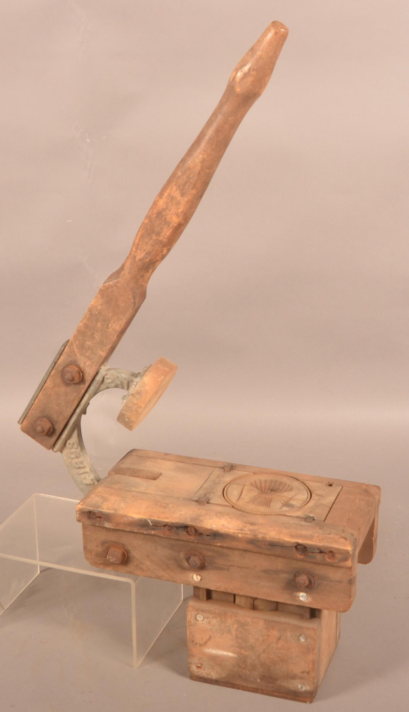 19th Century Wood Sheaf of Wheat Butter Print Press. (1 of 4)