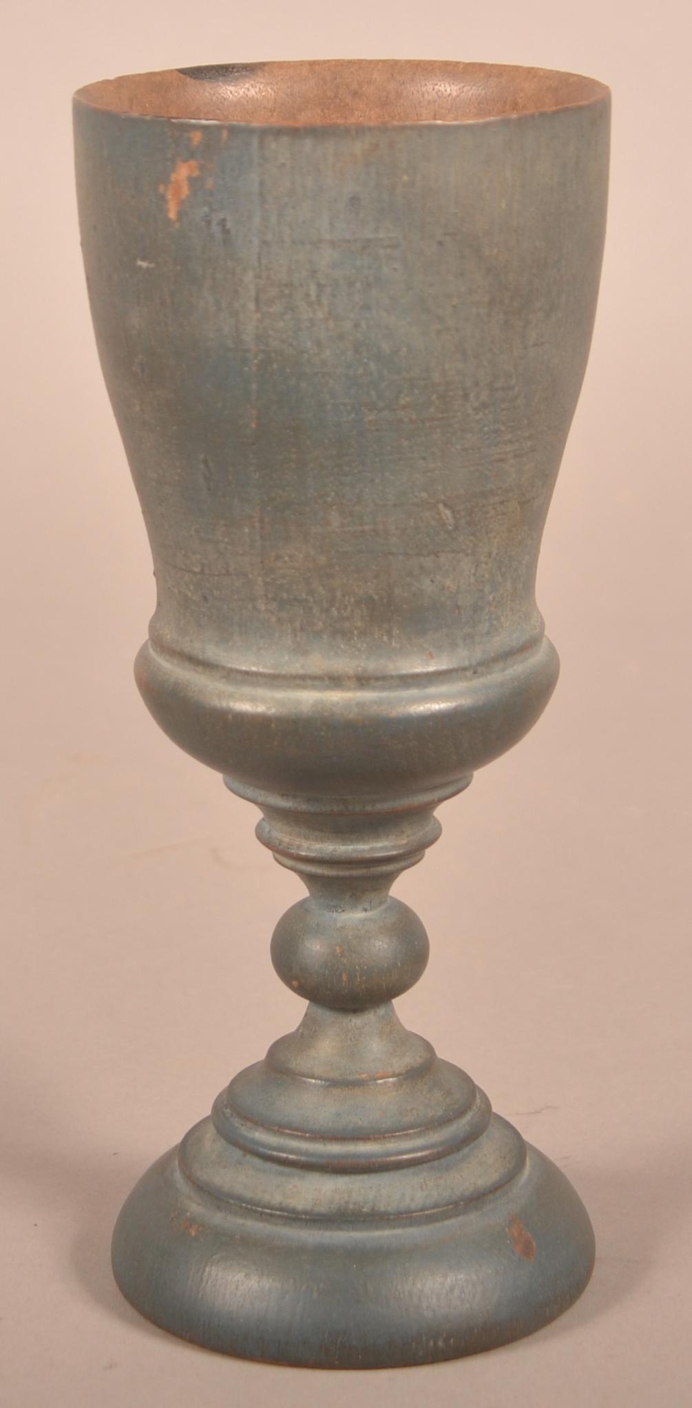 Antique Turned Wood Goblet with Original Blue Paint. (1 of 3)
