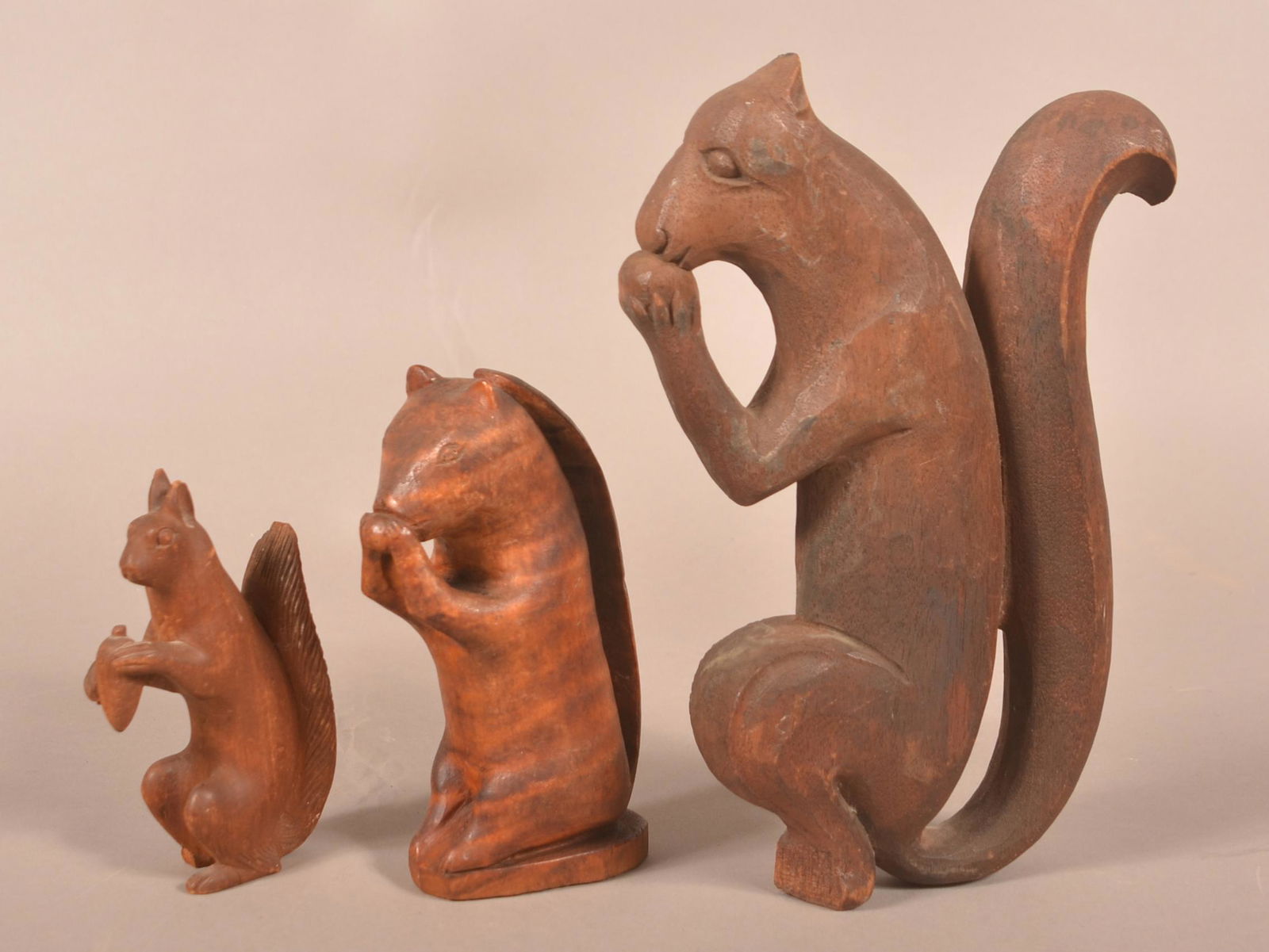 Three Various Folk Art Carved Wood Squirrels. (1 of 3)
