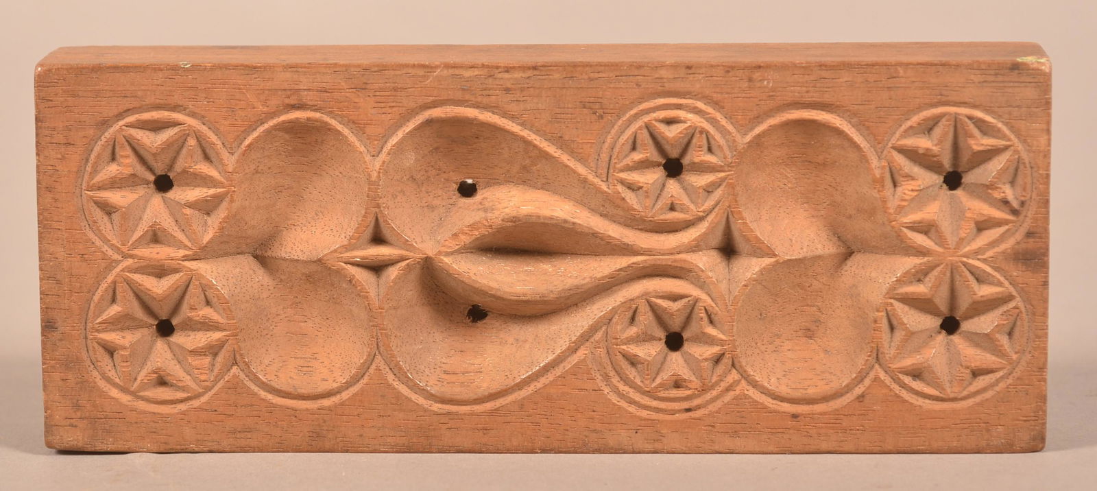 Antique Carved Mahogany Rectangular Butter Print. (1 of 3)